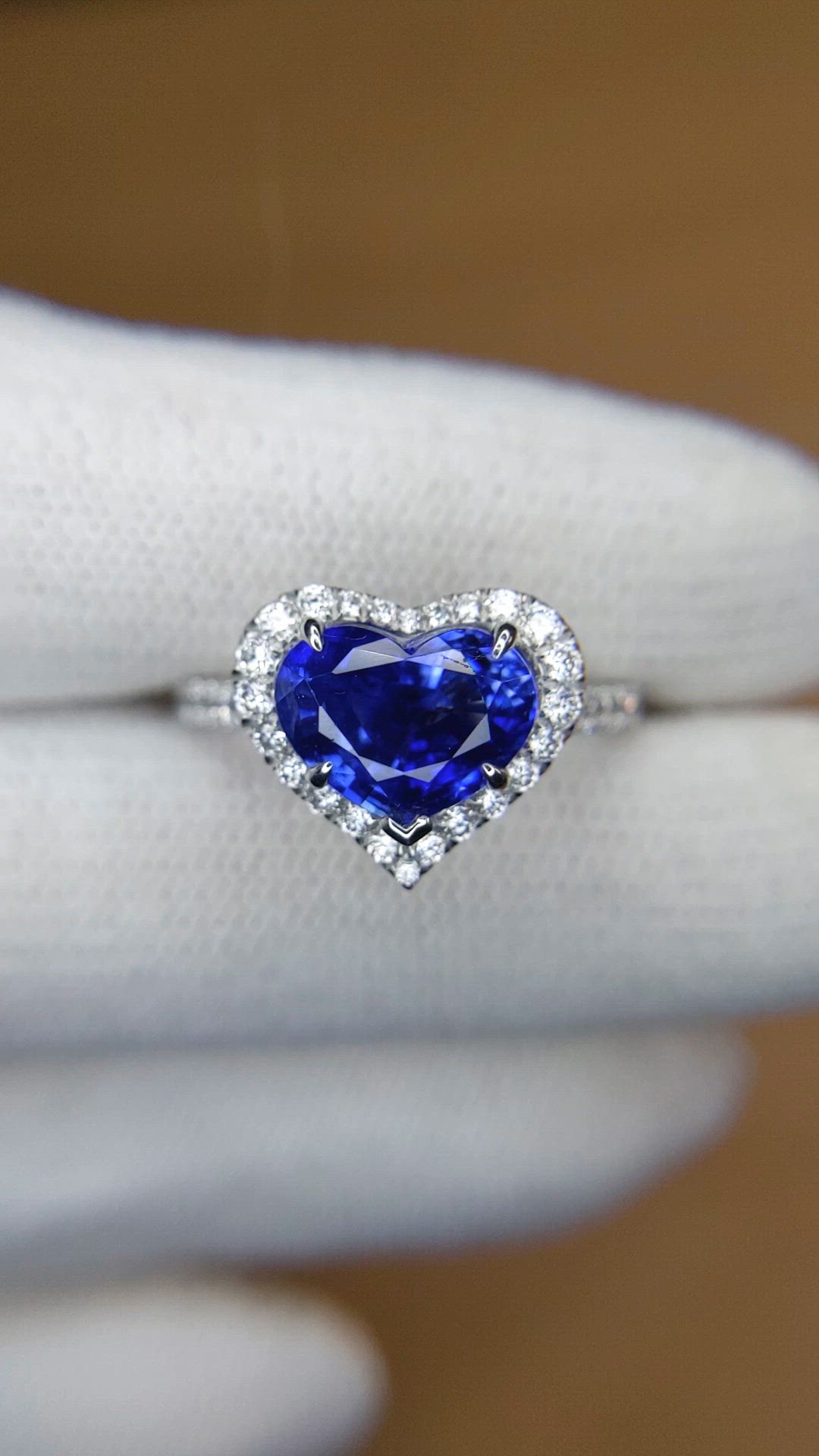 3.43 Ct. Blue Sapphire and Natural Diamond Pave Ring, 18K White Gold Size Video