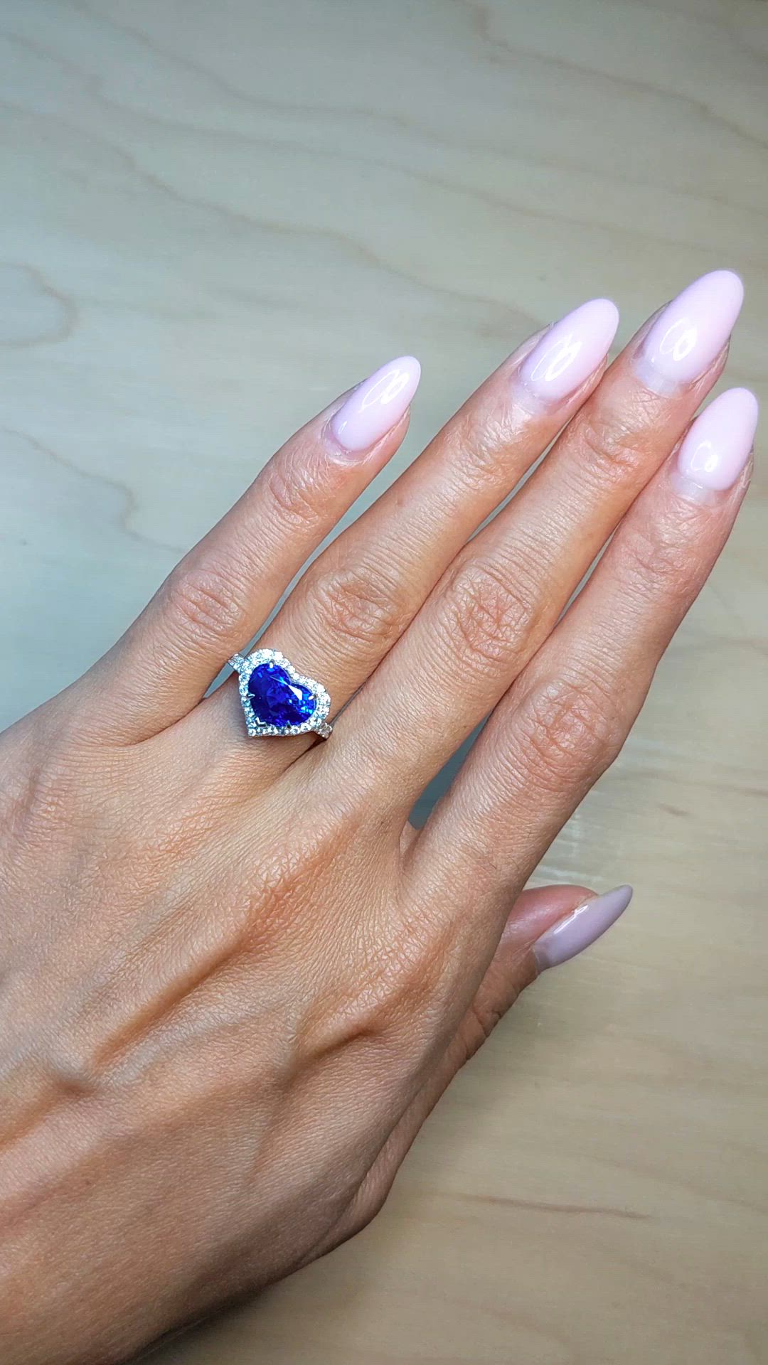 3.43 Ct. Blue Sapphire and Natural Diamond Pave Ring, 18K White Gold Size Video