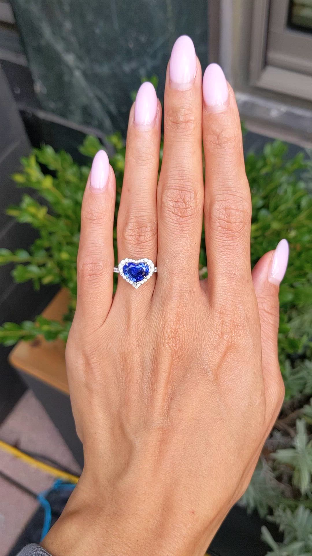 3.43 Ct. Blue Sapphire and Natural Diamond Pave Ring, 18K White Gold Size Video