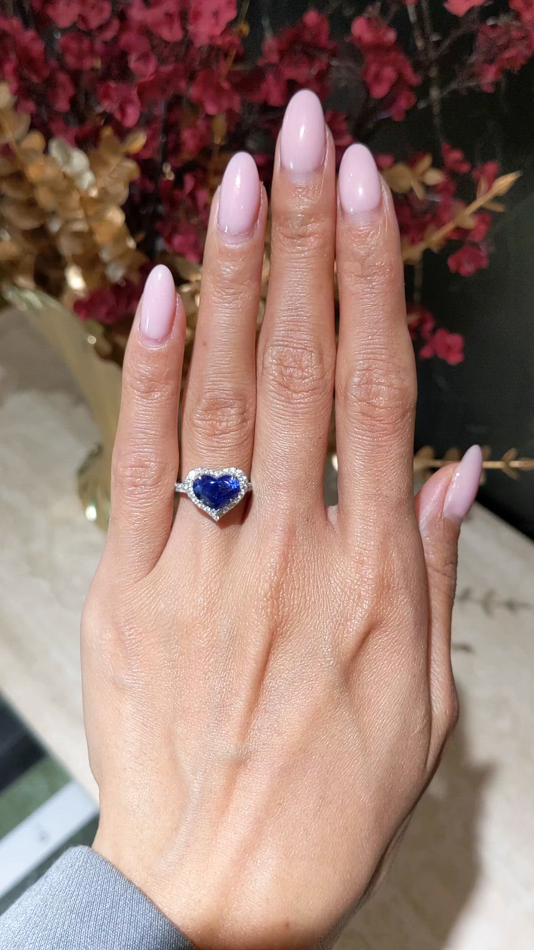 3.43 Ct. Blue Sapphire and Natural Diamond Pave Ring, 18K White Gold Size Video