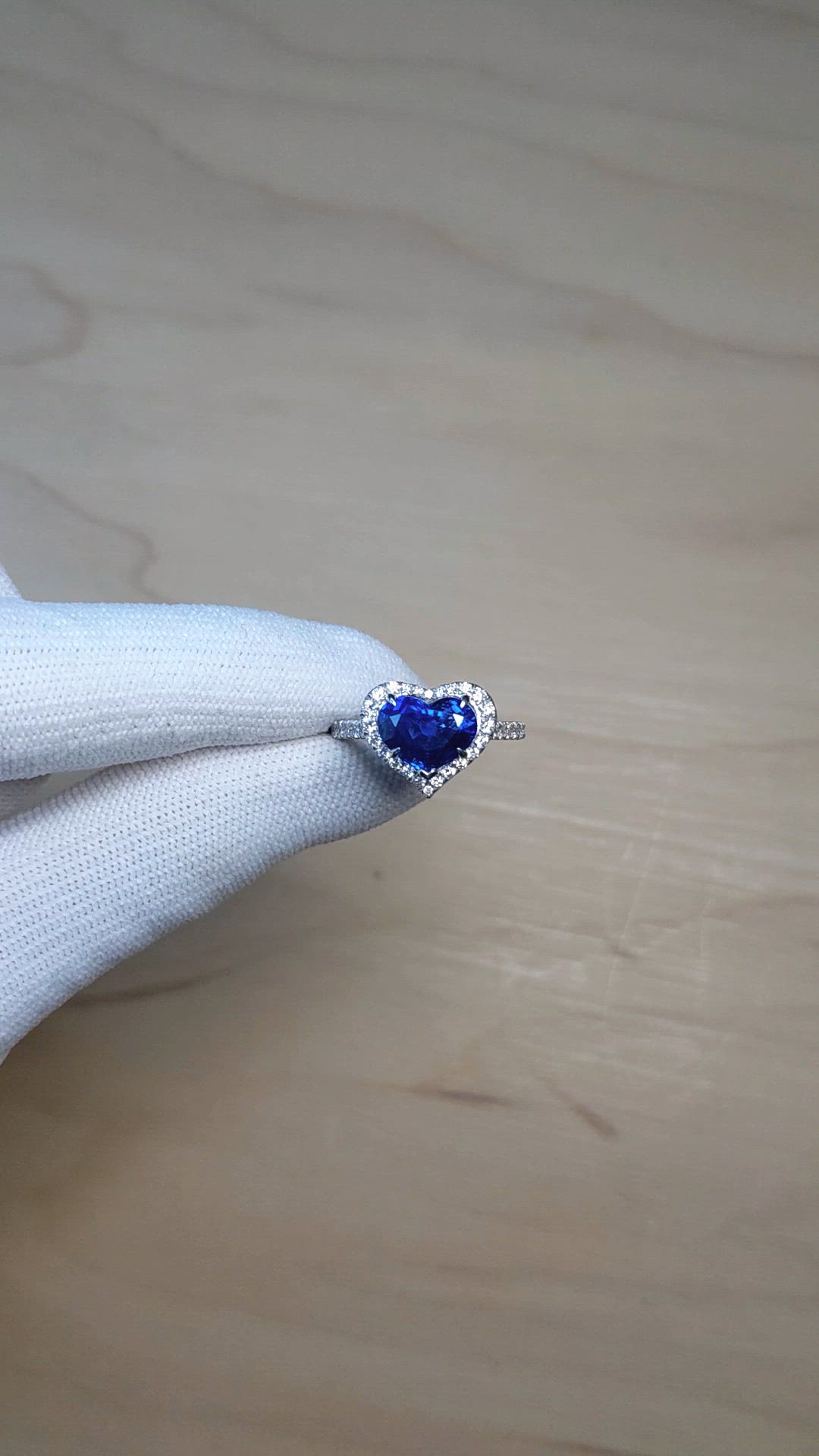 3.43 Ct. Blue Sapphire and Natural Diamond Pave Ring, 18K White Gold Size Video