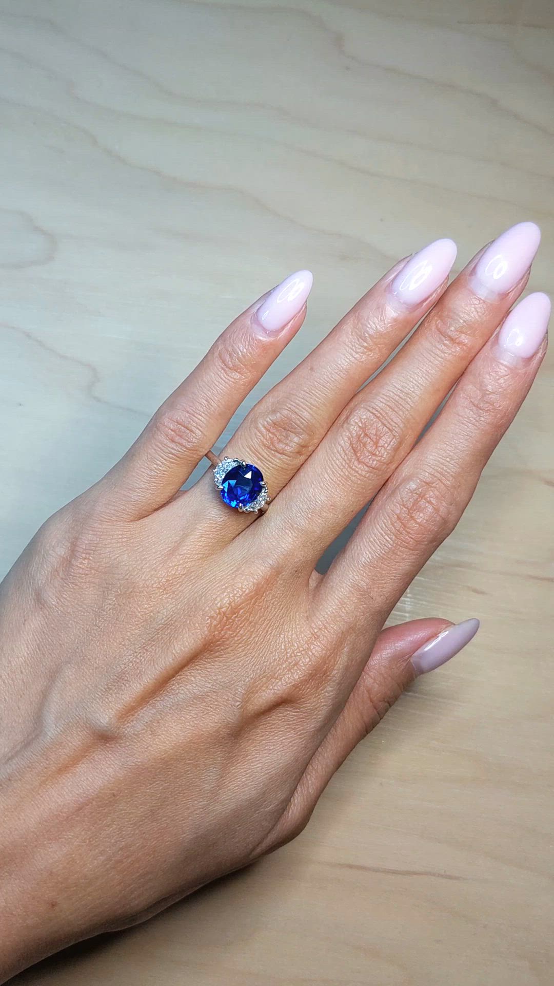 3.04 Ct. Blue Sapphire and Natural Diamond Three Stone Ring, Platinum 950 Size Video