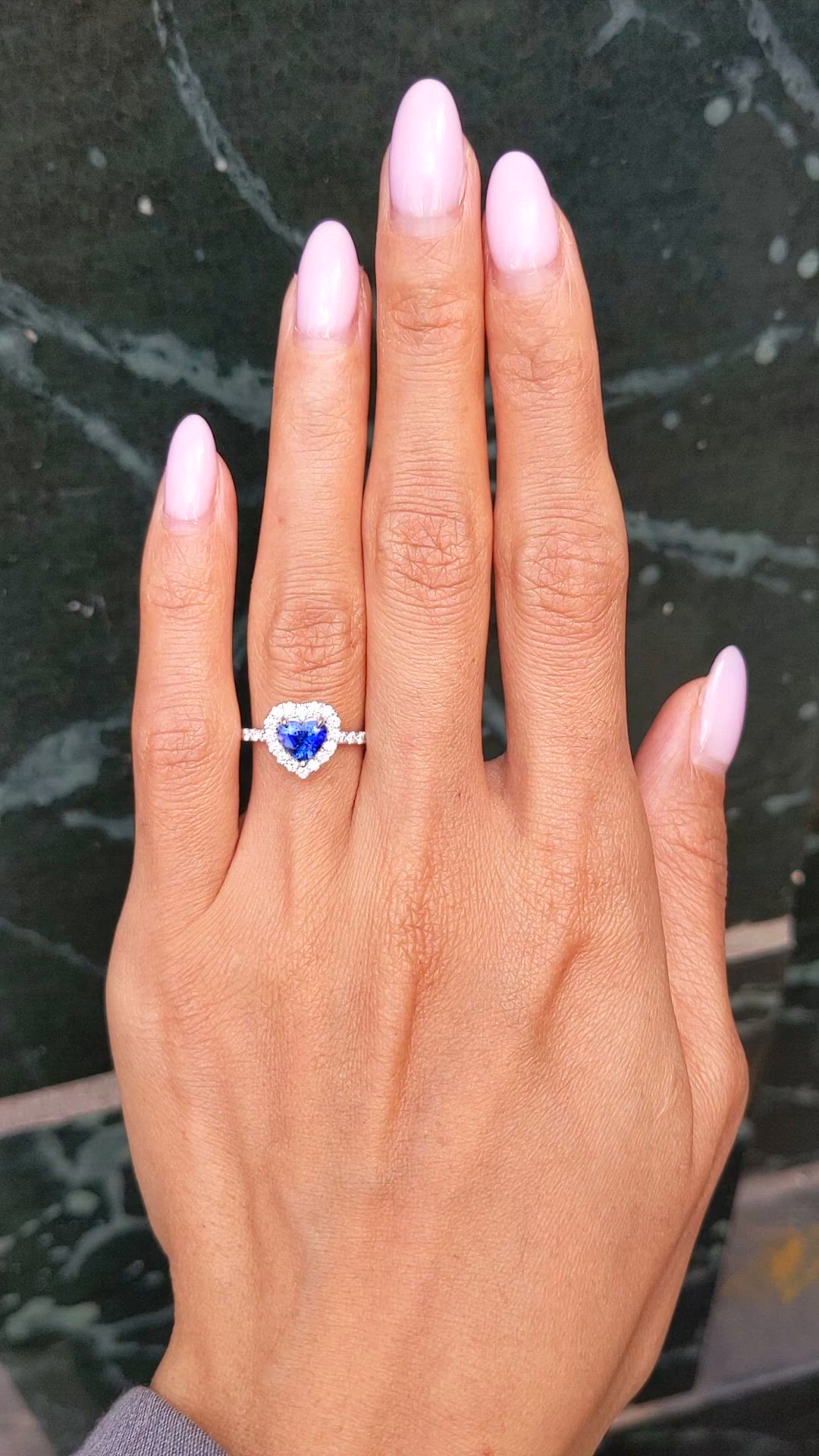 0.93 Ct. Blue Sapphire and Natural Diamond Pave Ring, 14K White Gold Size Video