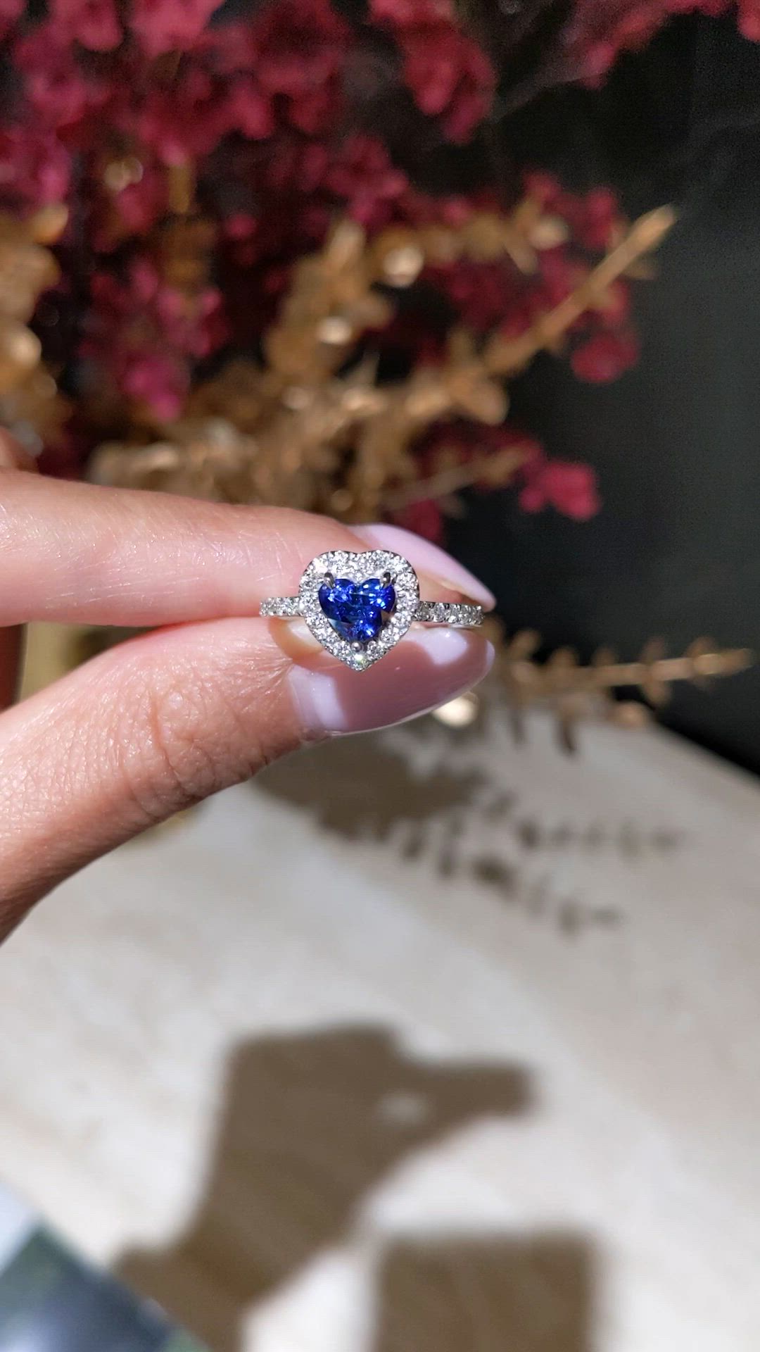 0.93 Ct. Blue Sapphire and Natural Diamond Pave Ring, 14K White Gold Size Video