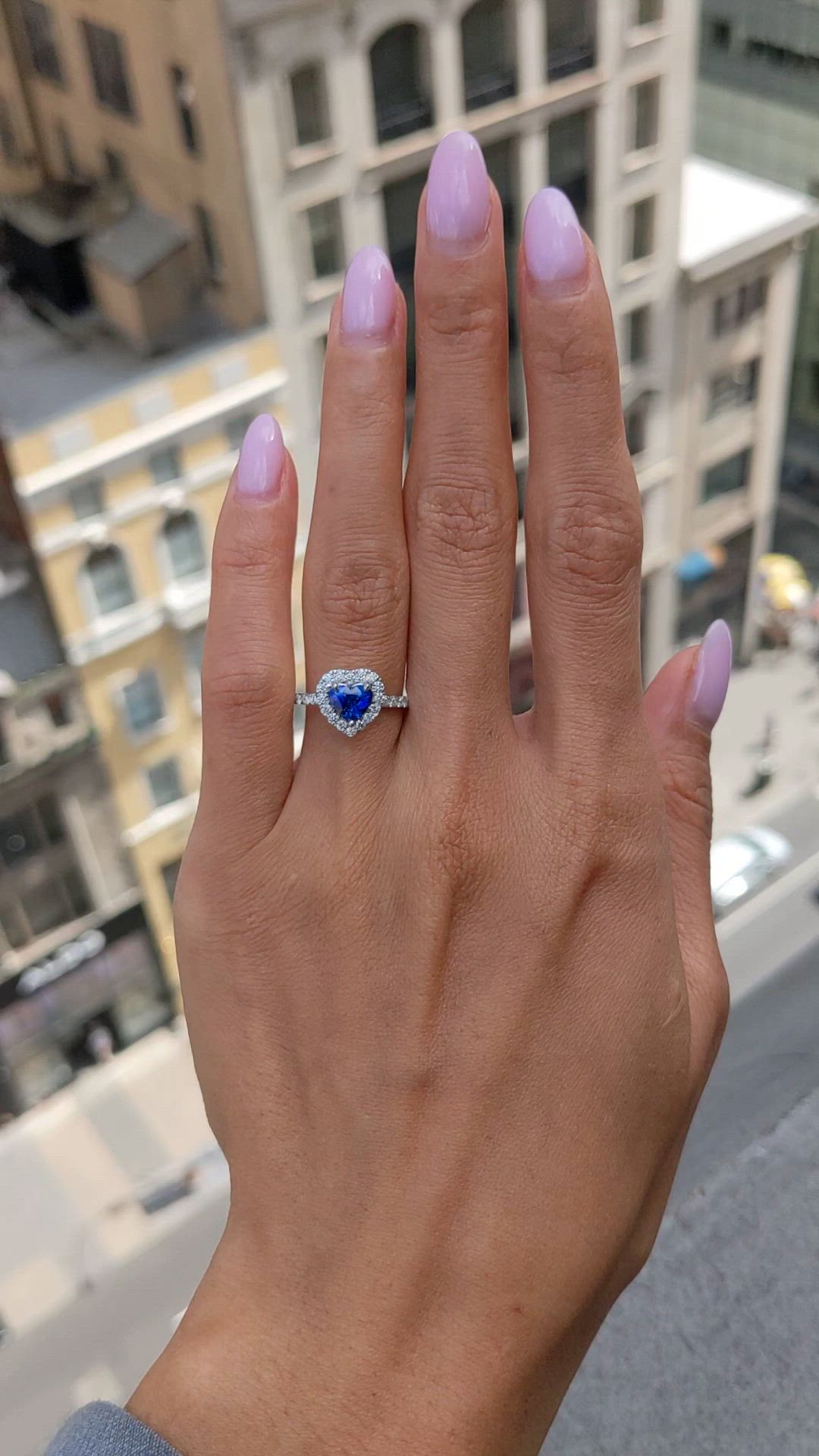 0.93 Ct. Blue Sapphire and Natural Diamond Pave Ring, 14K White Gold Size Video