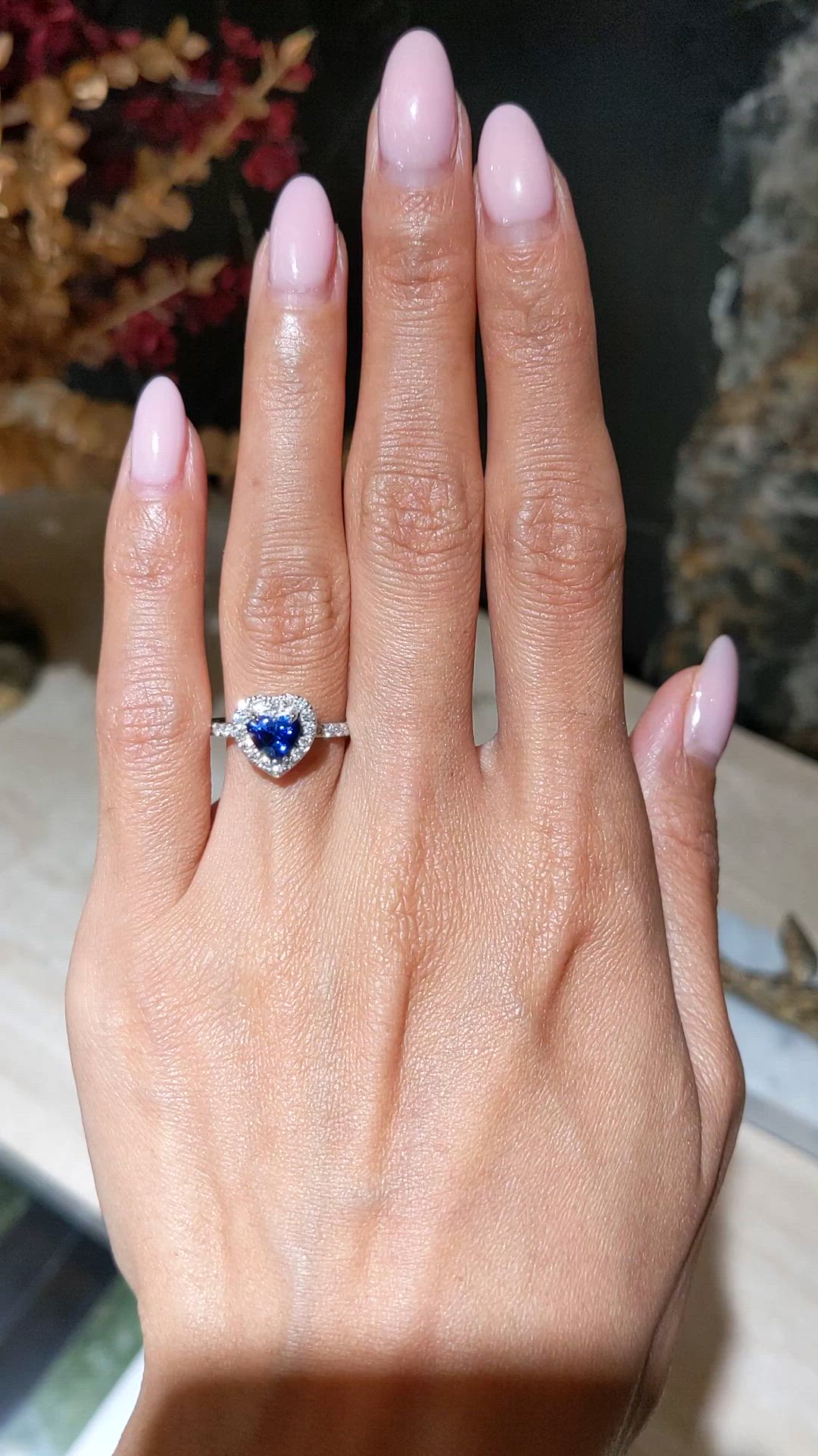 0.93 Ct. Blue Sapphire and Natural Diamond Pave Ring, 14K White Gold Size Video