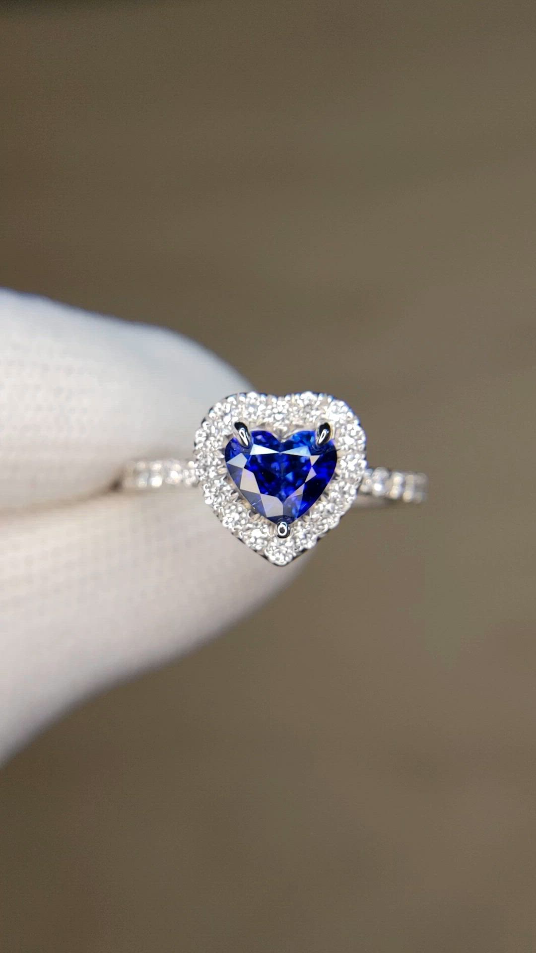 0.93 Ct. Blue Sapphire and Natural Diamond Pave Ring, 14K White Gold Size Video