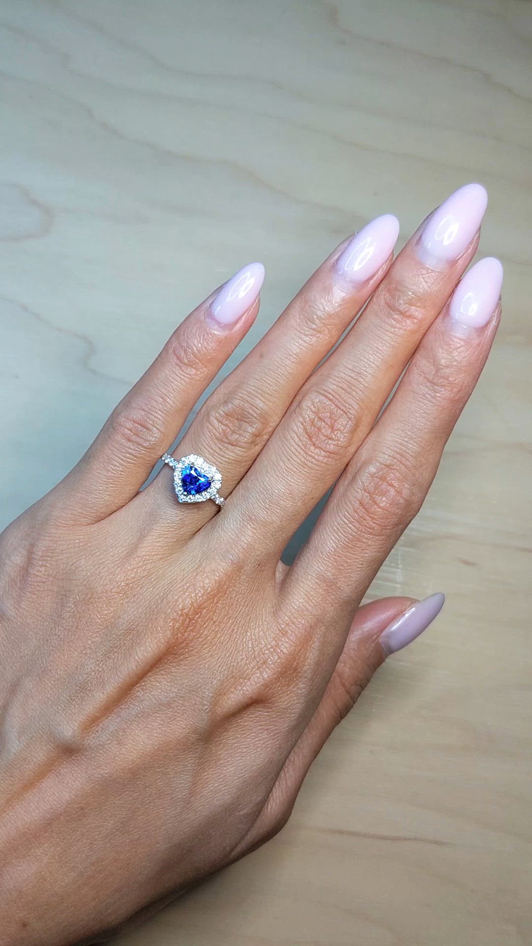 0.93 Ct. Blue Sapphire and Natural Diamond Pave Ring, 14K White Gold Size Video