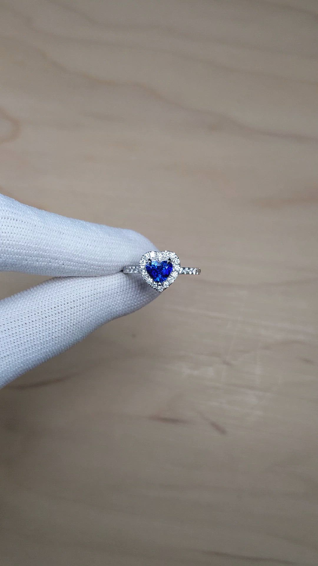 0.93 Ct. Blue Sapphire and Natural Diamond Pave Ring, 14K White Gold Size Video