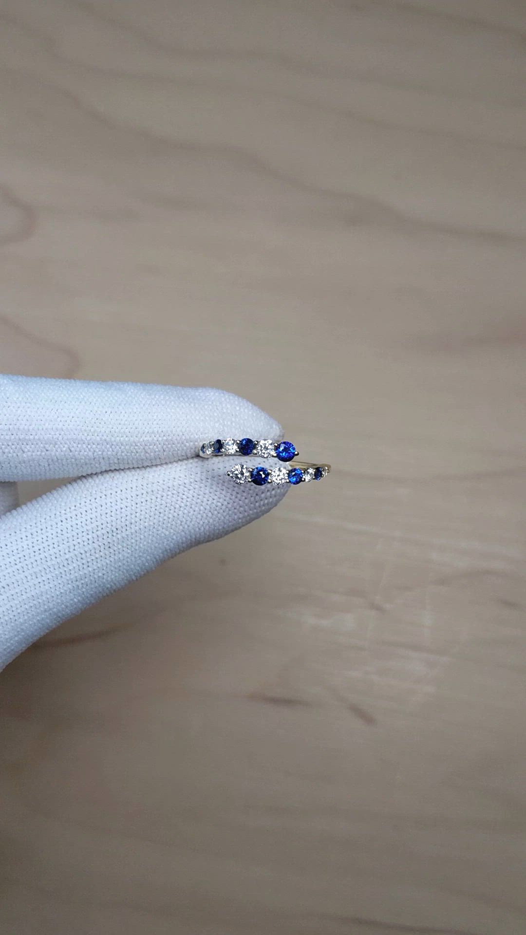 0.43 Ct. Blue Sapphire and Natural Diamond Multi Stone Ring, 14K Yellow Gold Size Video