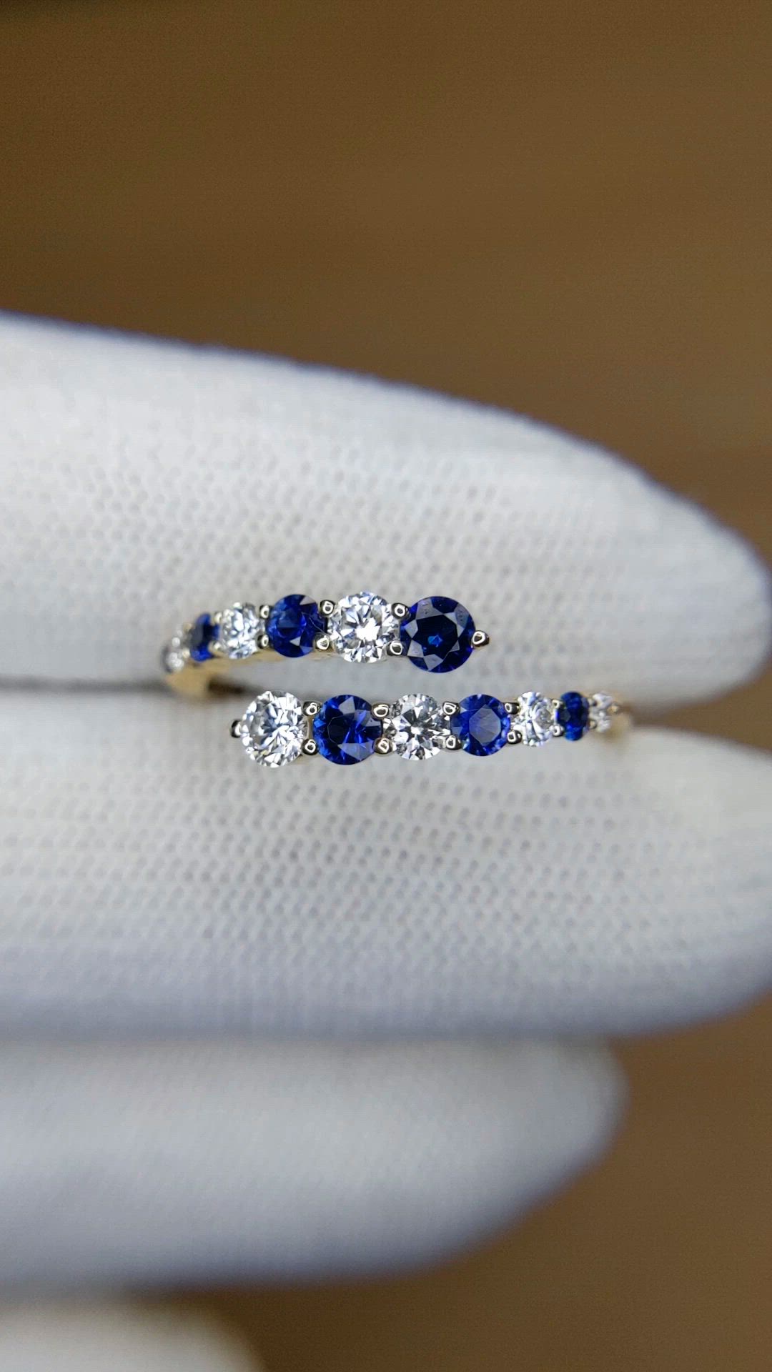 0.43 Ct. Blue Sapphire and Natural Diamond Multi Stone Ring, 14K Yellow Gold Size Video