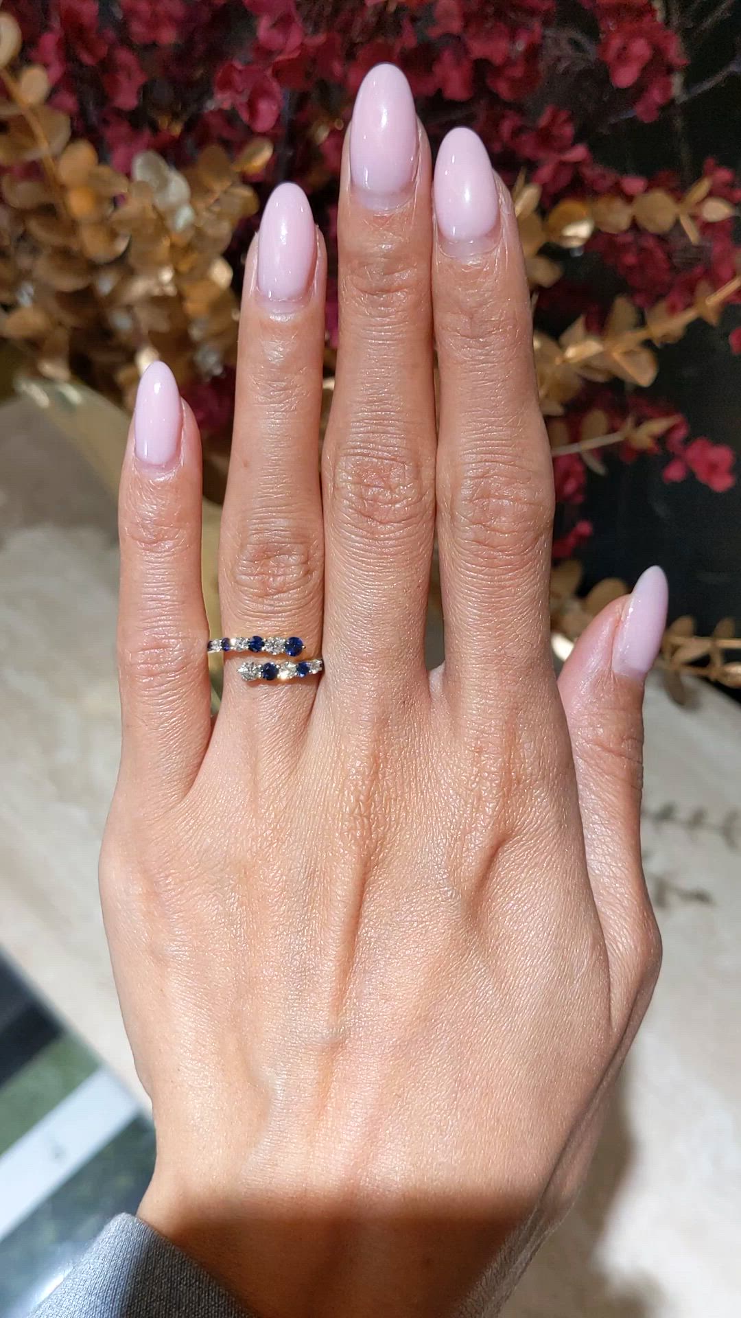 0.43 Ct. Blue Sapphire and Natural Diamond Multi Stone Ring, 14K Yellow Gold Size Video