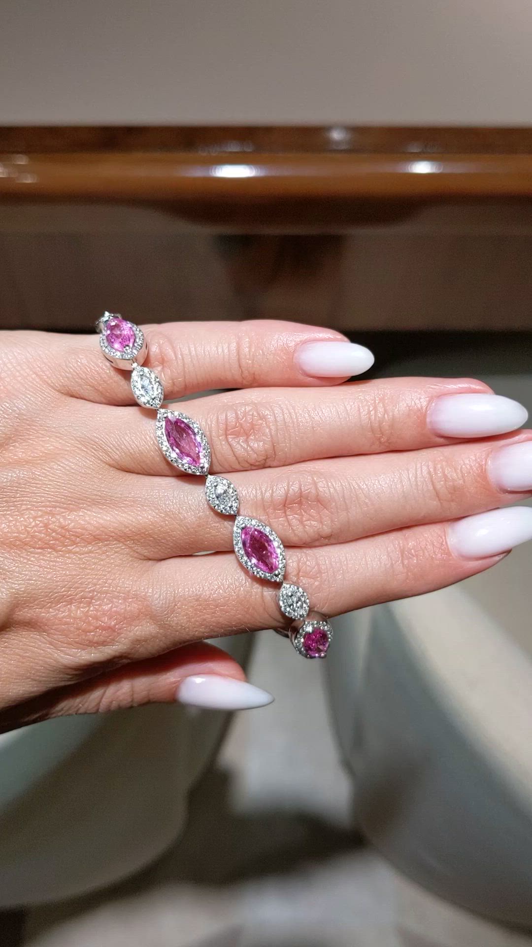 10.44 Ct.Tw.Total Carat Weight Pink Sapphire and Natural Diamond Tennis/Line Bracelet, 14K White Gold Size Video