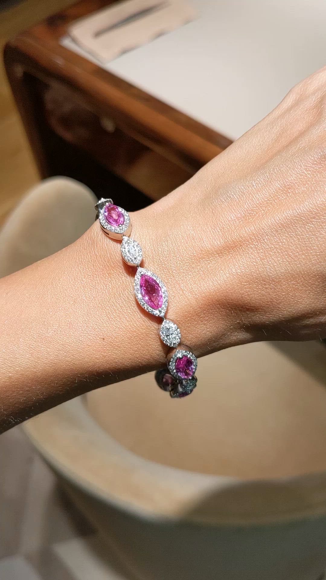 10.44 Ct.Tw.Total Carat Weight Pink Sapphire and Natural Diamond Tennis/Line Bracelet, 14K White Gold Size Video