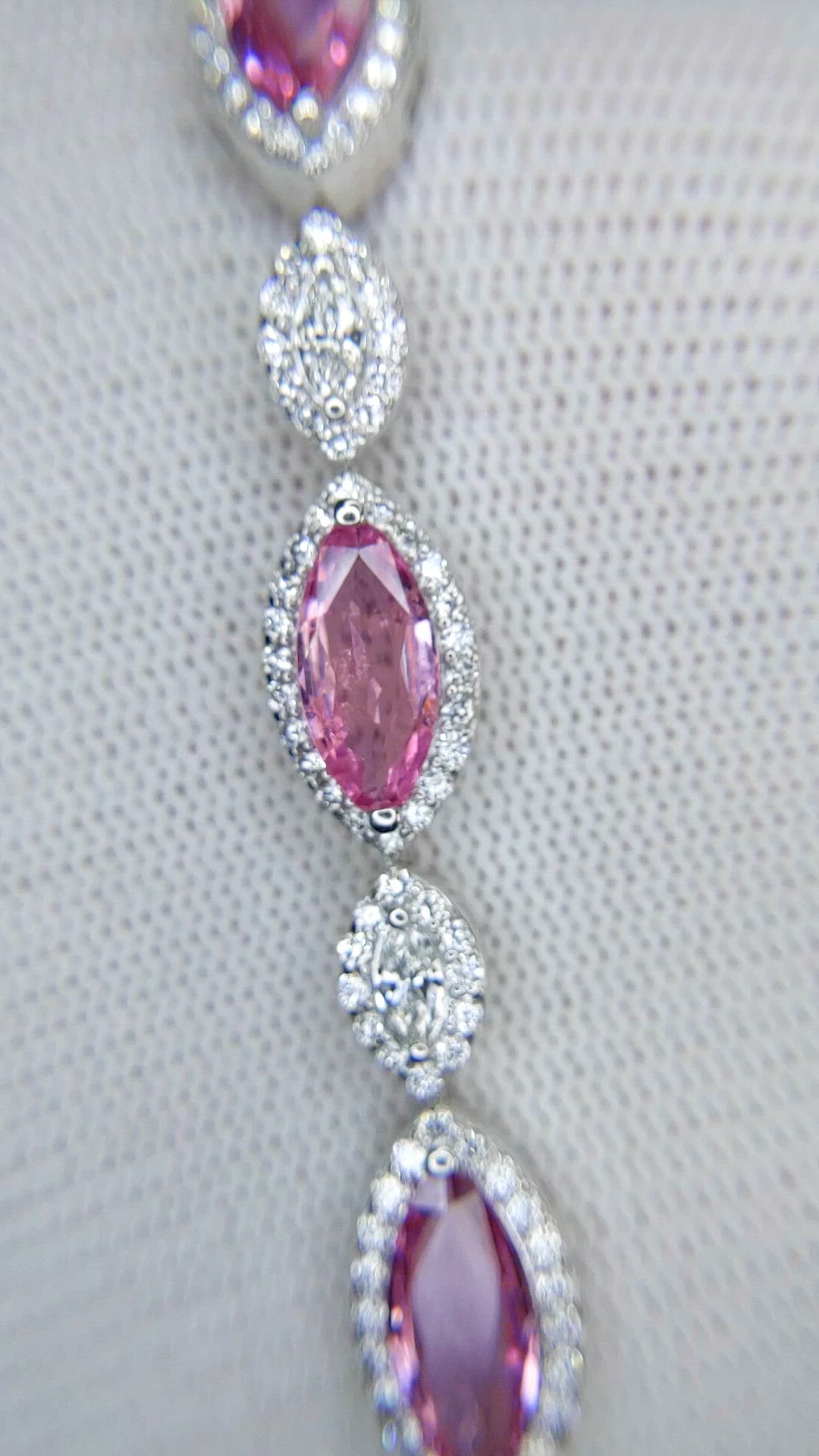 10.44 Ct.Tw.Total Carat Weight Pink Sapphire and Natural Diamond Tennis/Line Bracelet, 14K White Gold Size Video