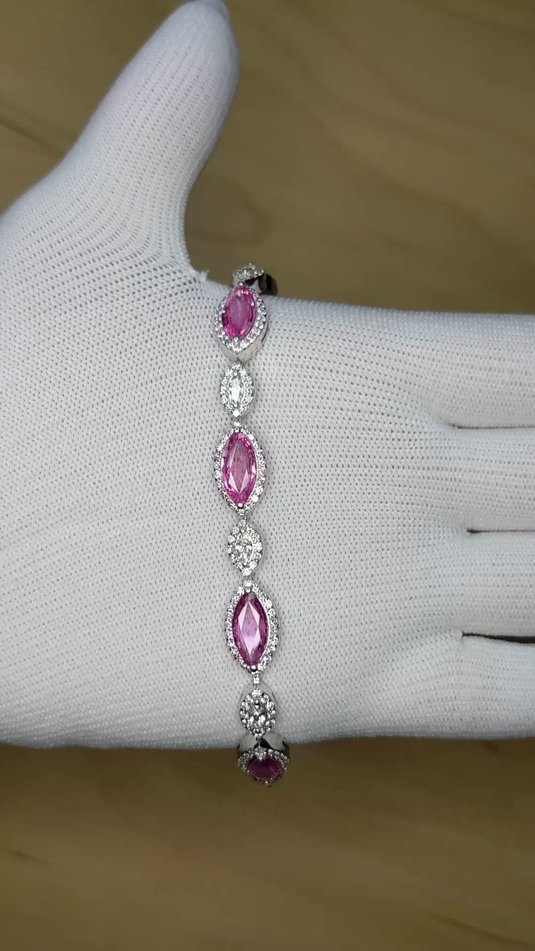 10.44 Ct.Tw.Total Carat Weight Pink Sapphire and Natural Diamond Tennis/Line Bracelet, 14K White Gold Size Video