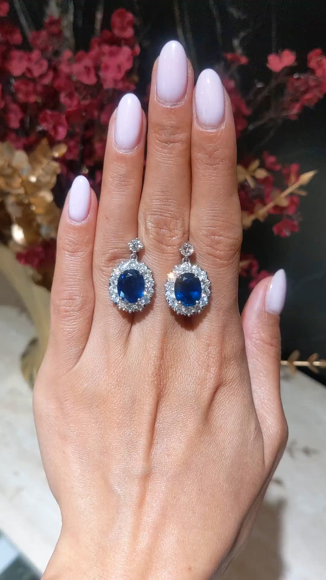 8.71 Ct.Tw.Total Carat Weight Blue Sapphire and Natural Diamond Accent Stones Earrings, Platinum 950 Size Video