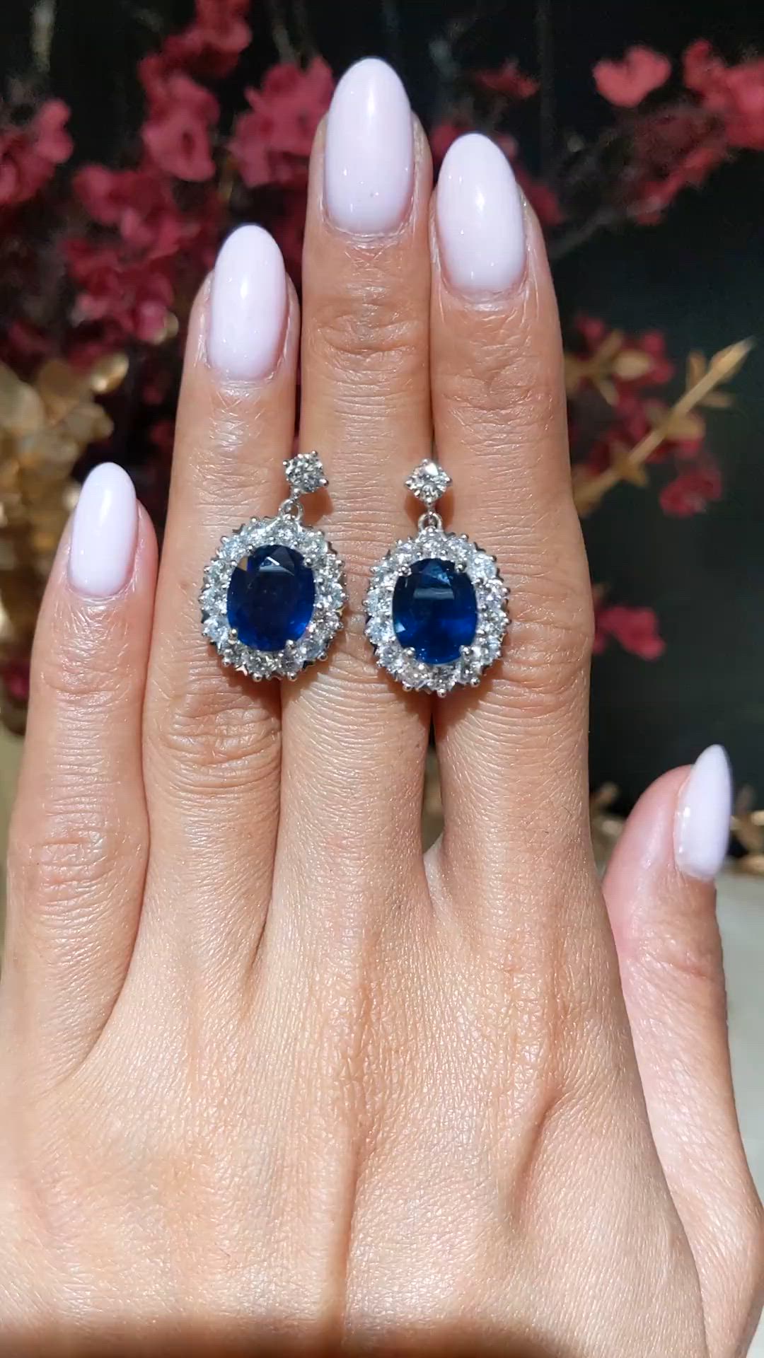 8.71 Ct.Tw.Total Carat Weight Blue Sapphire and Natural Diamond Accent Stones Earrings, Platinum 950 Size Video