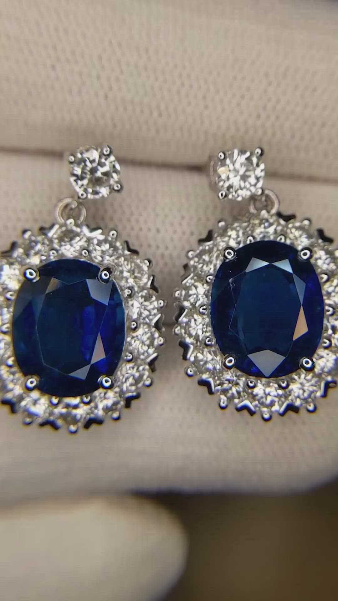 8.71 Ct.Tw.Total Carat Weight Blue Sapphire and Natural Diamond Accent Stones Earrings, Platinum 950 Size Video