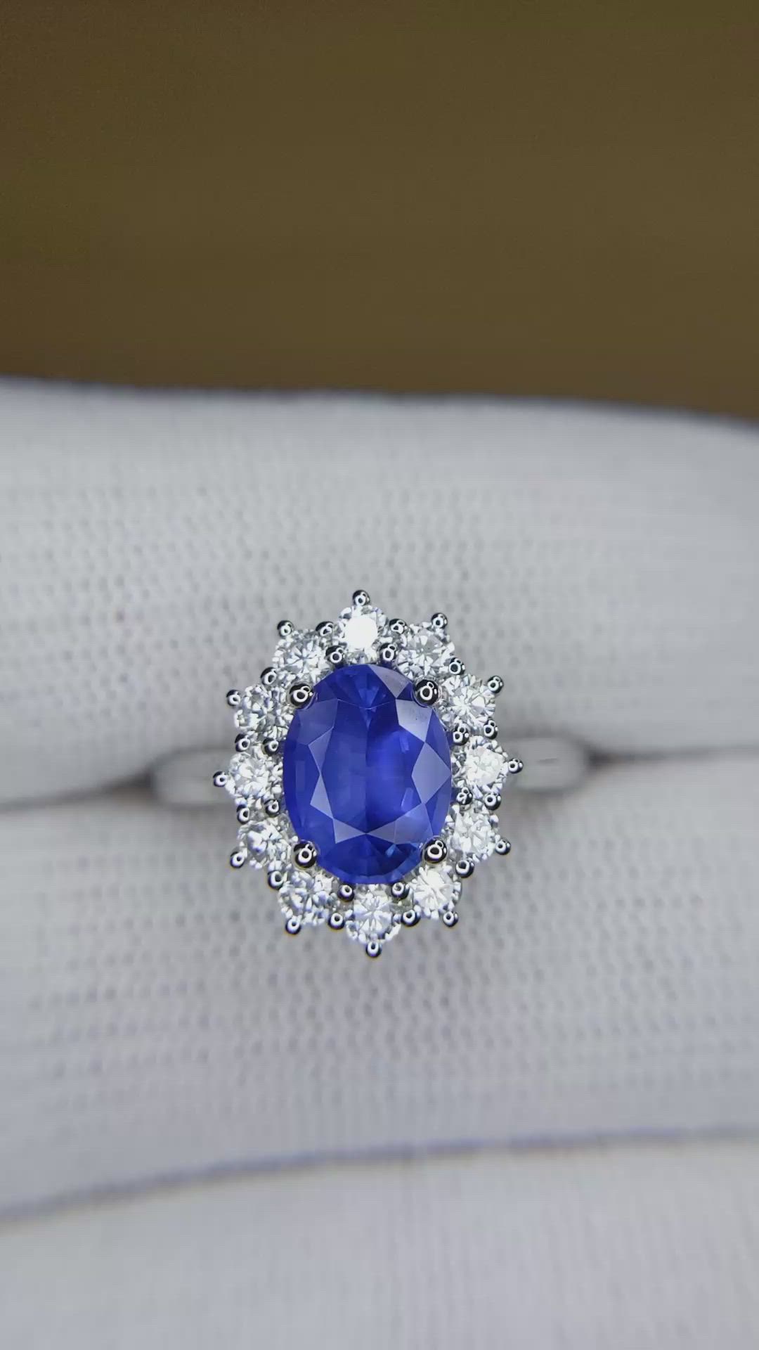 1.94 Ct. Blue Sapphire and Lab Grown Diamond Accent Stones Ring, 14K White Gold Size Video