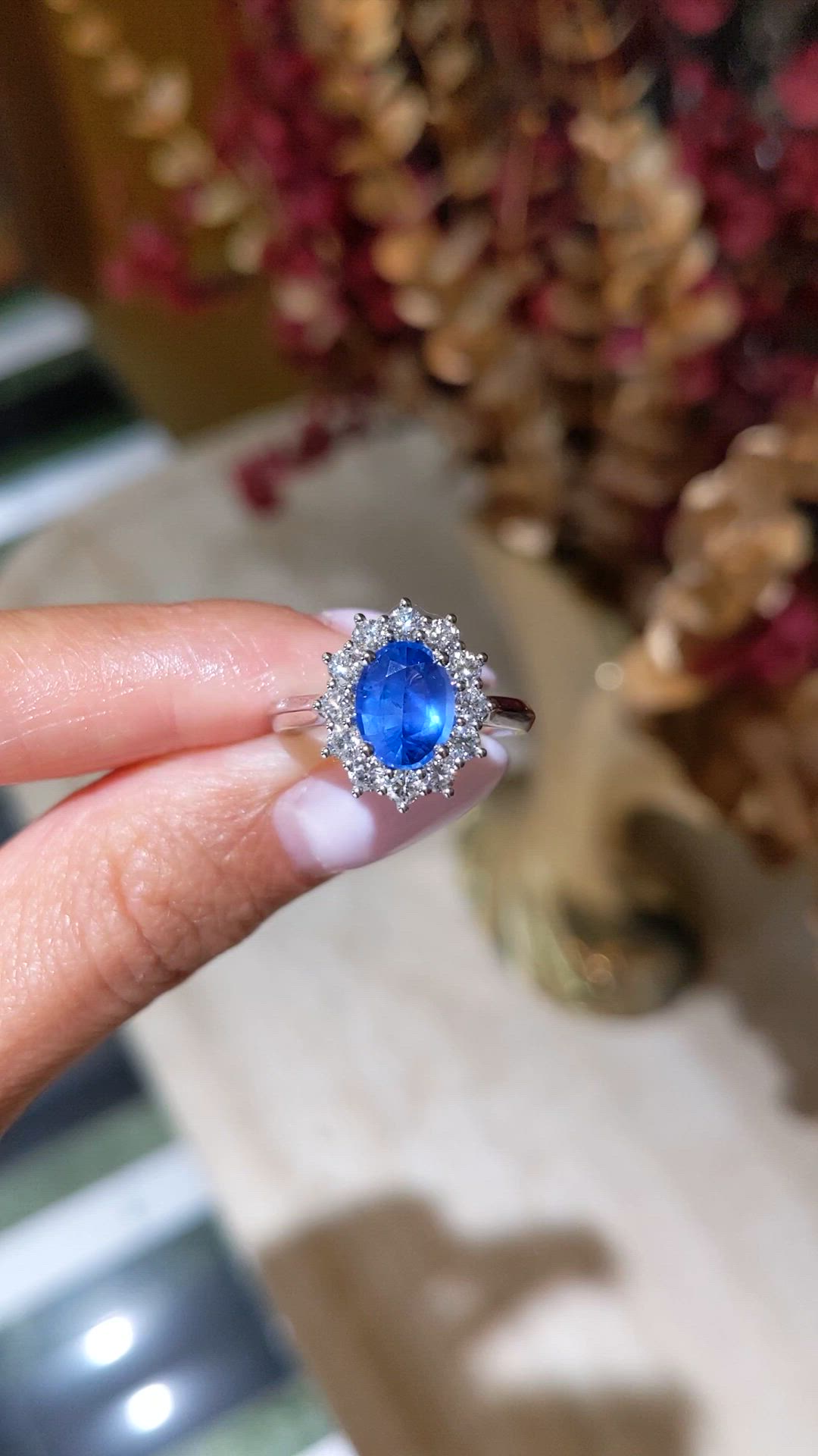 1.94 Ct. Blue Sapphire and Lab Grown Diamond Accent Stones Ring, 14K White Gold Size Video