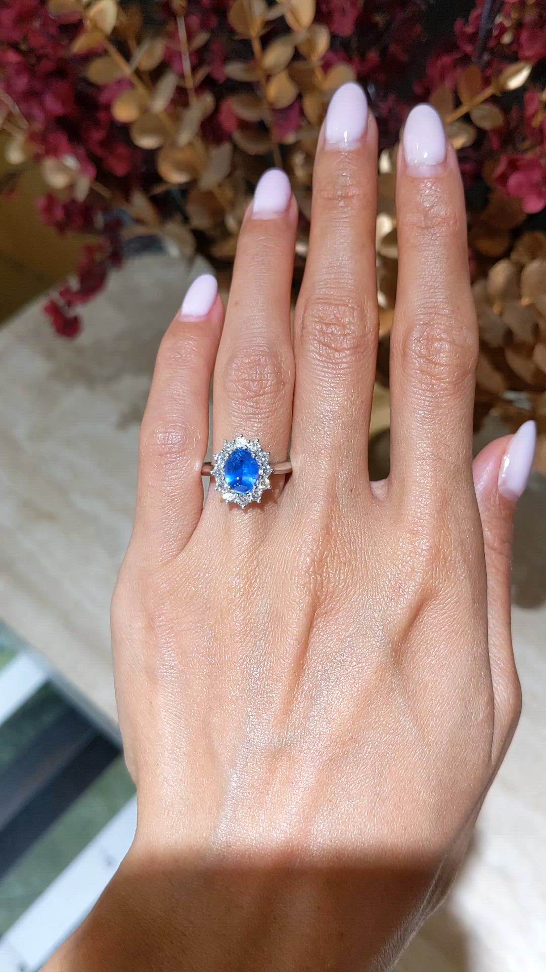 1.94 Ct. Blue Sapphire and Lab Grown Diamond Accent Stones Ring, 14K White Gold Size Video