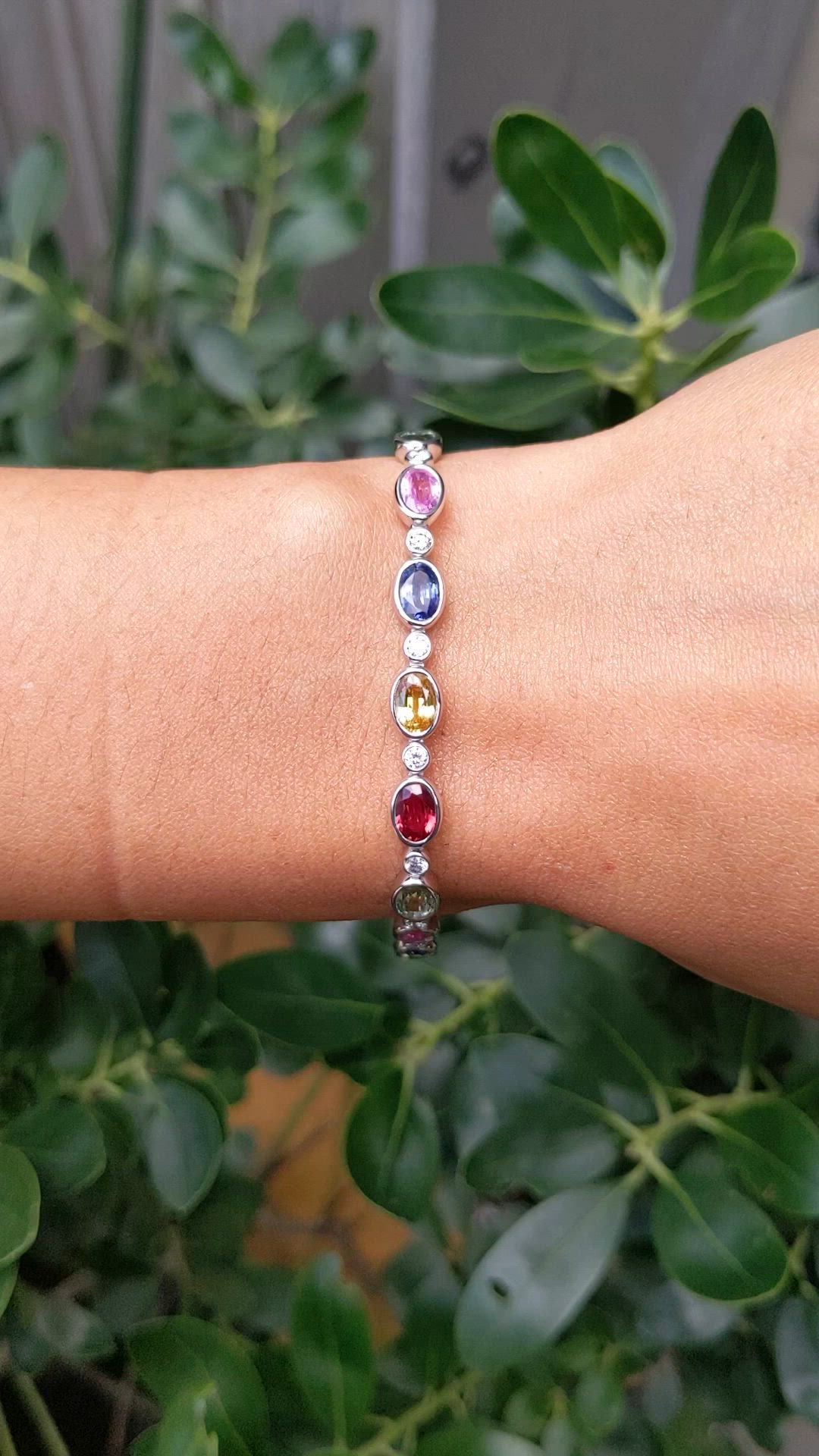 9.63 Ct.Tw.Total Carat Weight Multi Color Sapphire and Natural Diamond Bezel Bracelet, Platinum 600 Size Video