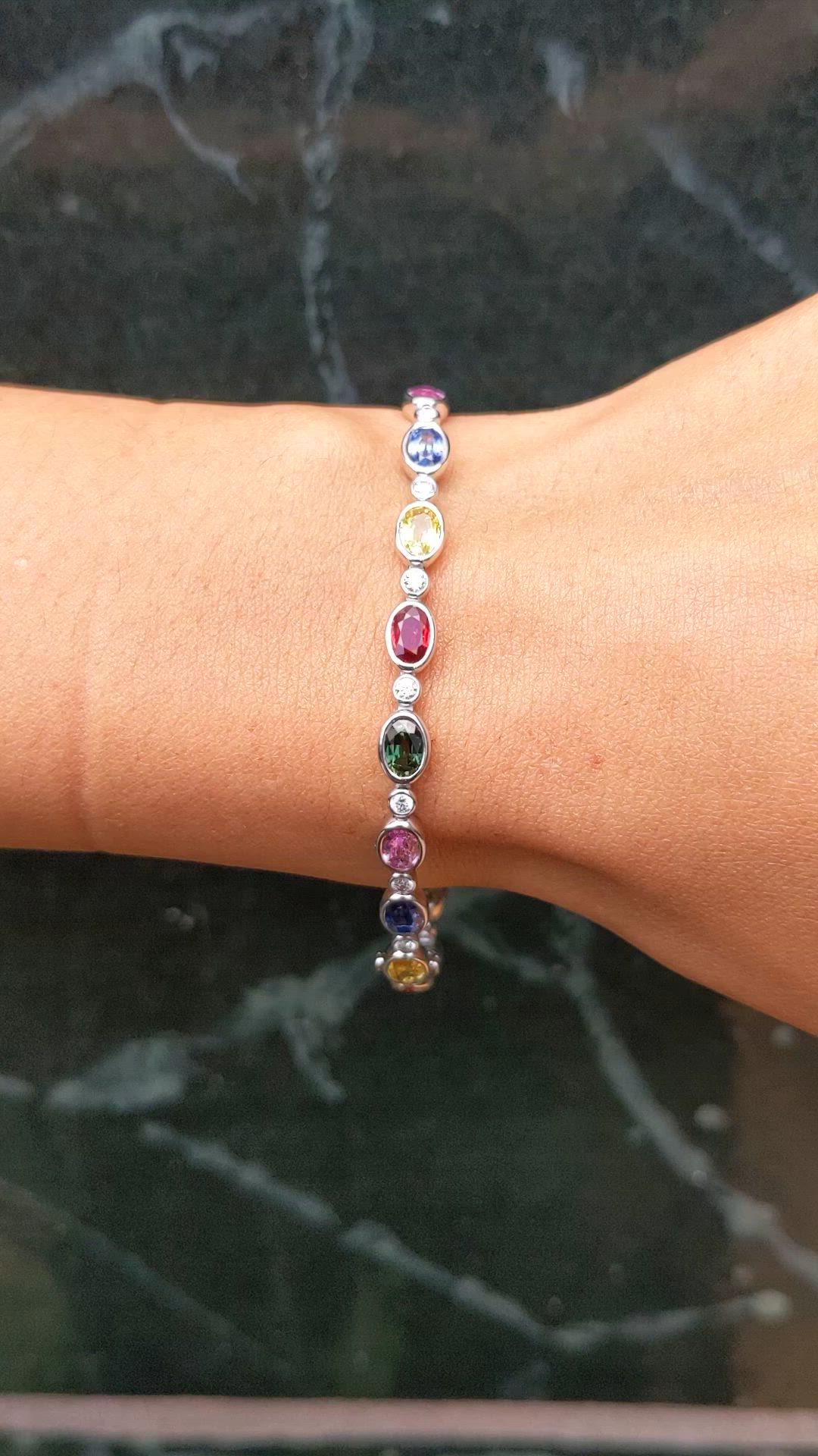 9.63 Ct.Tw.Total Carat Weight Multi Color Sapphire and Natural Diamond Bezel Bracelet, Platinum 600 Size Video