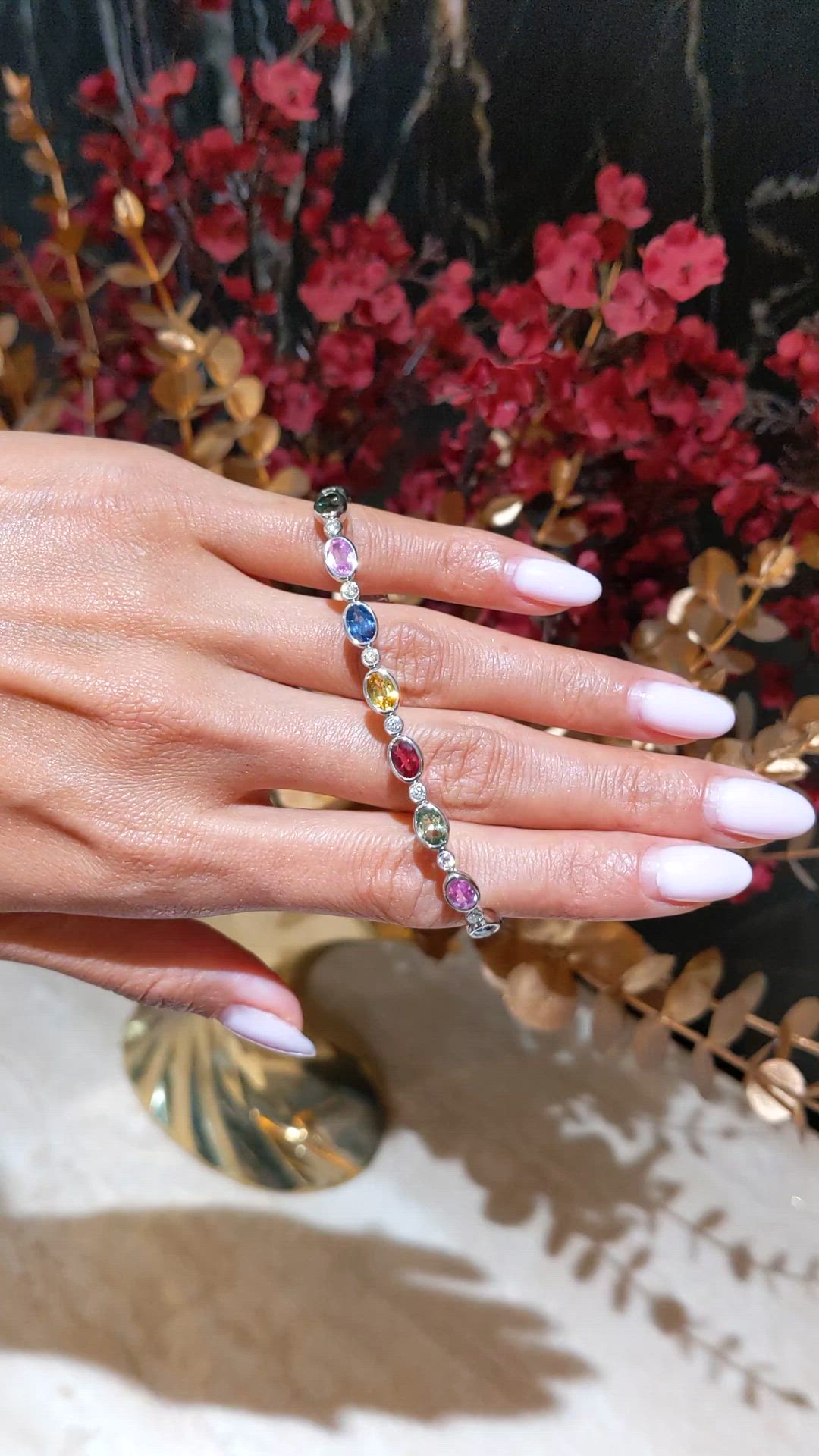 9.63 Ct.Tw.Total Carat Weight Multi Color Sapphire and Natural Diamond Bezel Bracelet, Platinum 600 Size Video