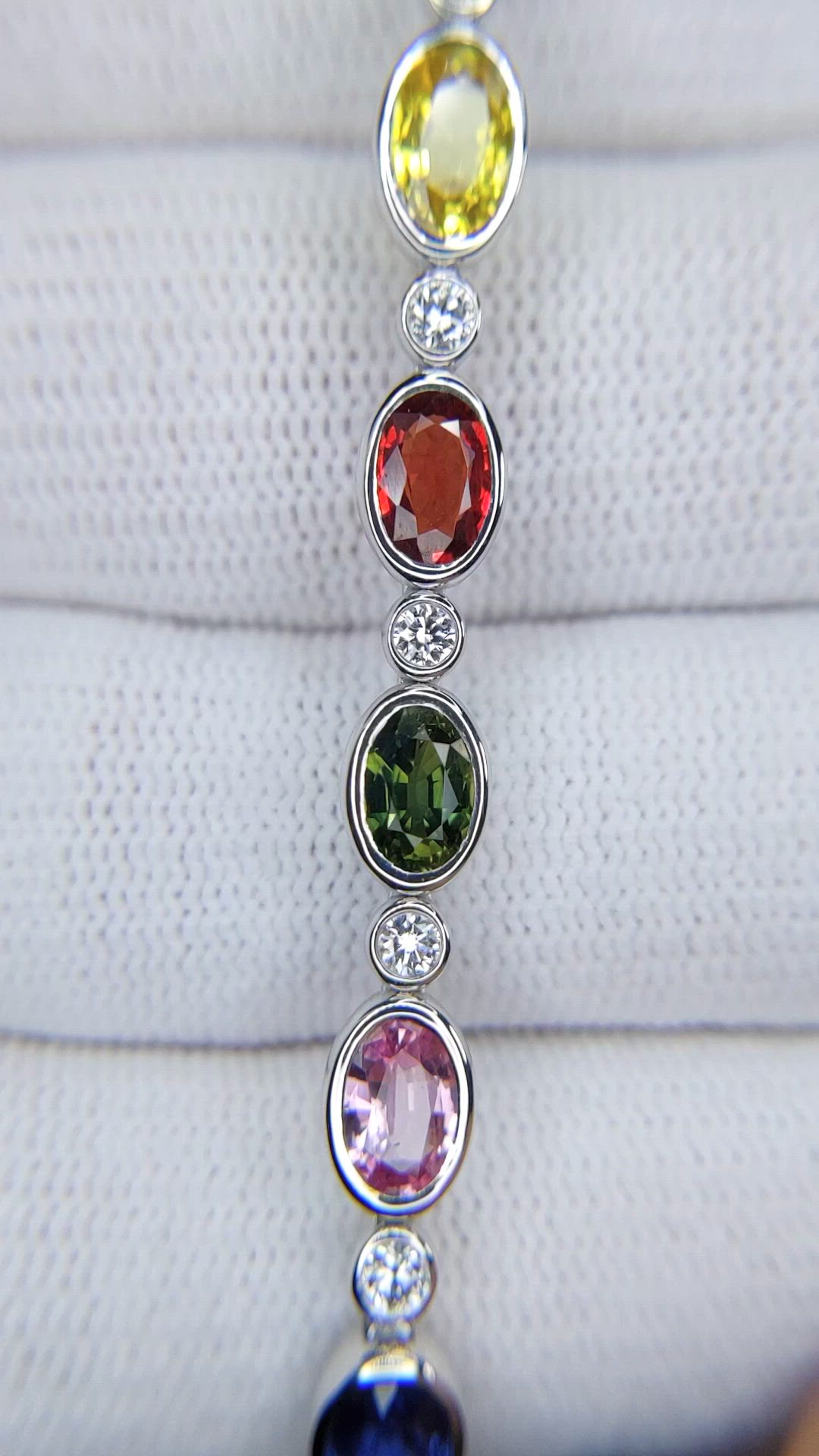 9.63 Ct.Tw.Total Carat Weight Multi Color Sapphire and Natural Diamond Bezel Bracelet, Platinum 600 Size Video