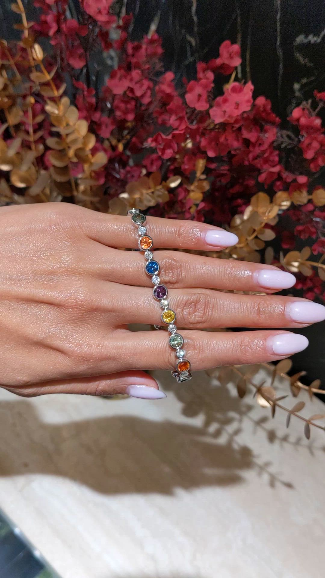12.58 Ct.Tw.Total Carat Weight Multi Color Sapphire and Natural Diamond Bezel Bracelet, Platinum 600 Size Video