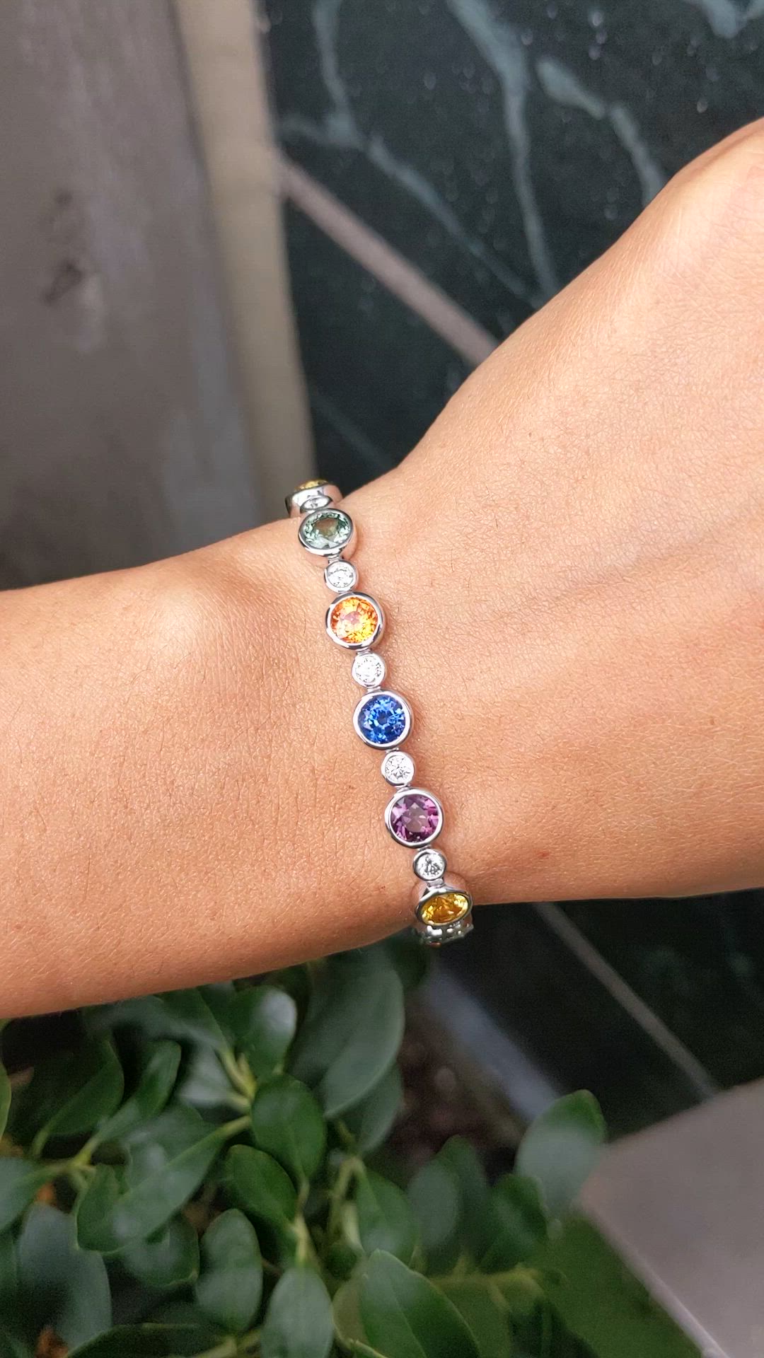 12.58 Ct.Tw.Total Carat Weight Multi Color Sapphire and Natural Diamond Bezel Bracelet, Platinum 600 Size Video