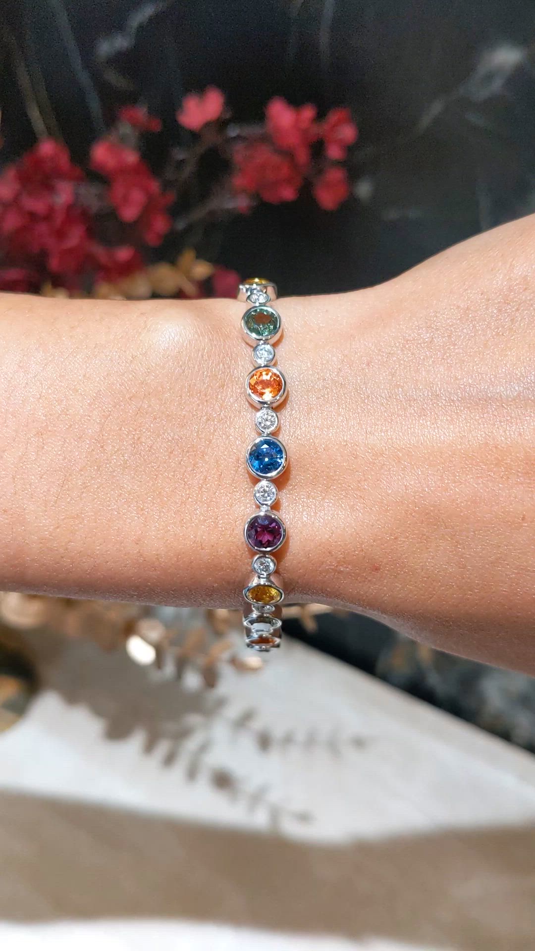 12.58 Ct.Tw.Total Carat Weight Multi Color Sapphire and Natural Diamond Bezel Bracelet, Platinum 600 Size Video