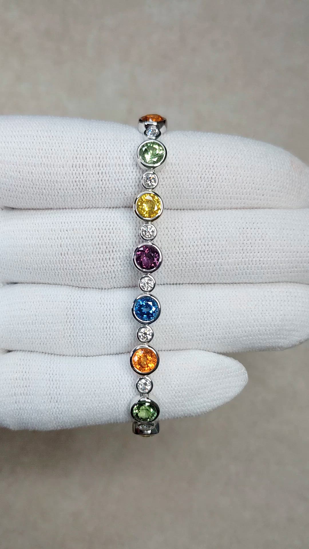 12.58 Ct.Tw.Total Carat Weight Multi Color Sapphire and Natural Diamond Bezel Bracelet, Platinum 600 Size Video