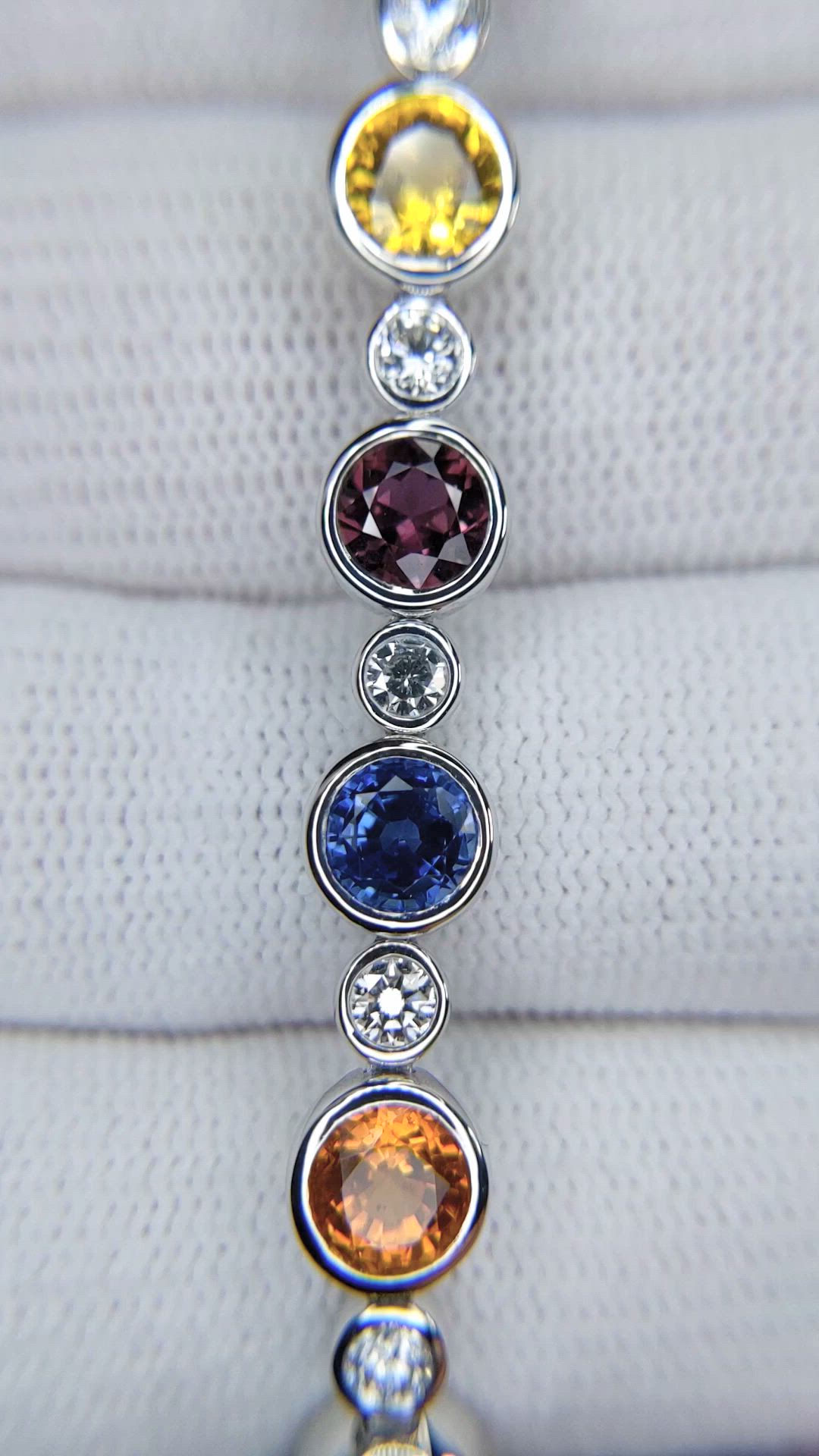 12.58 Ct.Tw.Total Carat Weight Multi Color Sapphire and Natural Diamond Bezel Bracelet, Platinum 600 Size Video