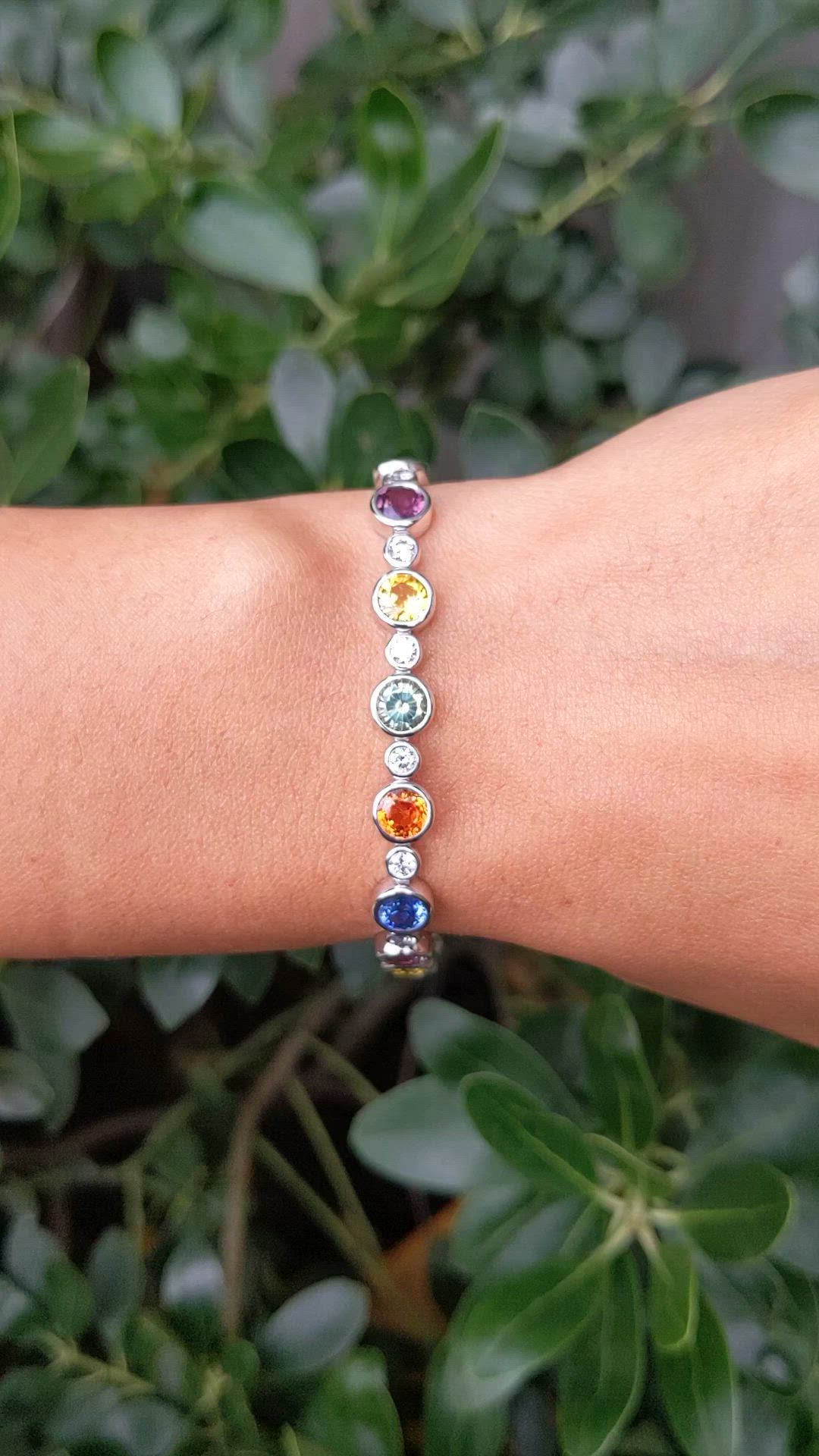 12.58 Ct.Tw.Total Carat Weight Multi Color Sapphire and Natural Diamond Bezel Bracelet, Platinum 600 Size Video
