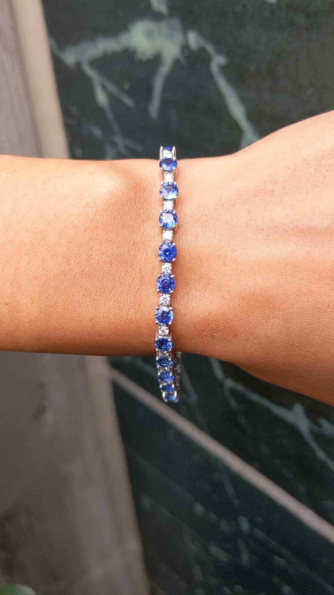 10.30 Ct.Tw.Total Carat Weight Blue Sapphire and Natural Diamond Tennis/Line Bracelet, Platinum 600 Size Video