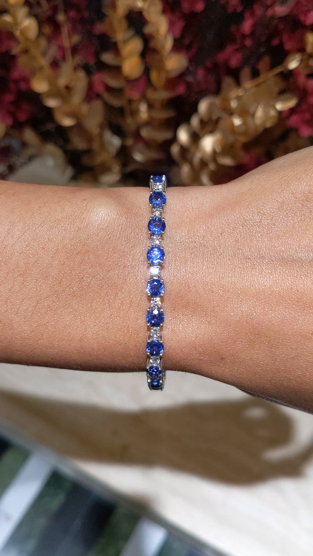 10.30 Ct.Tw.Total Carat Weight Blue Sapphire and Natural Diamond Tennis/Line Bracelet, Platinum 600 Size Video