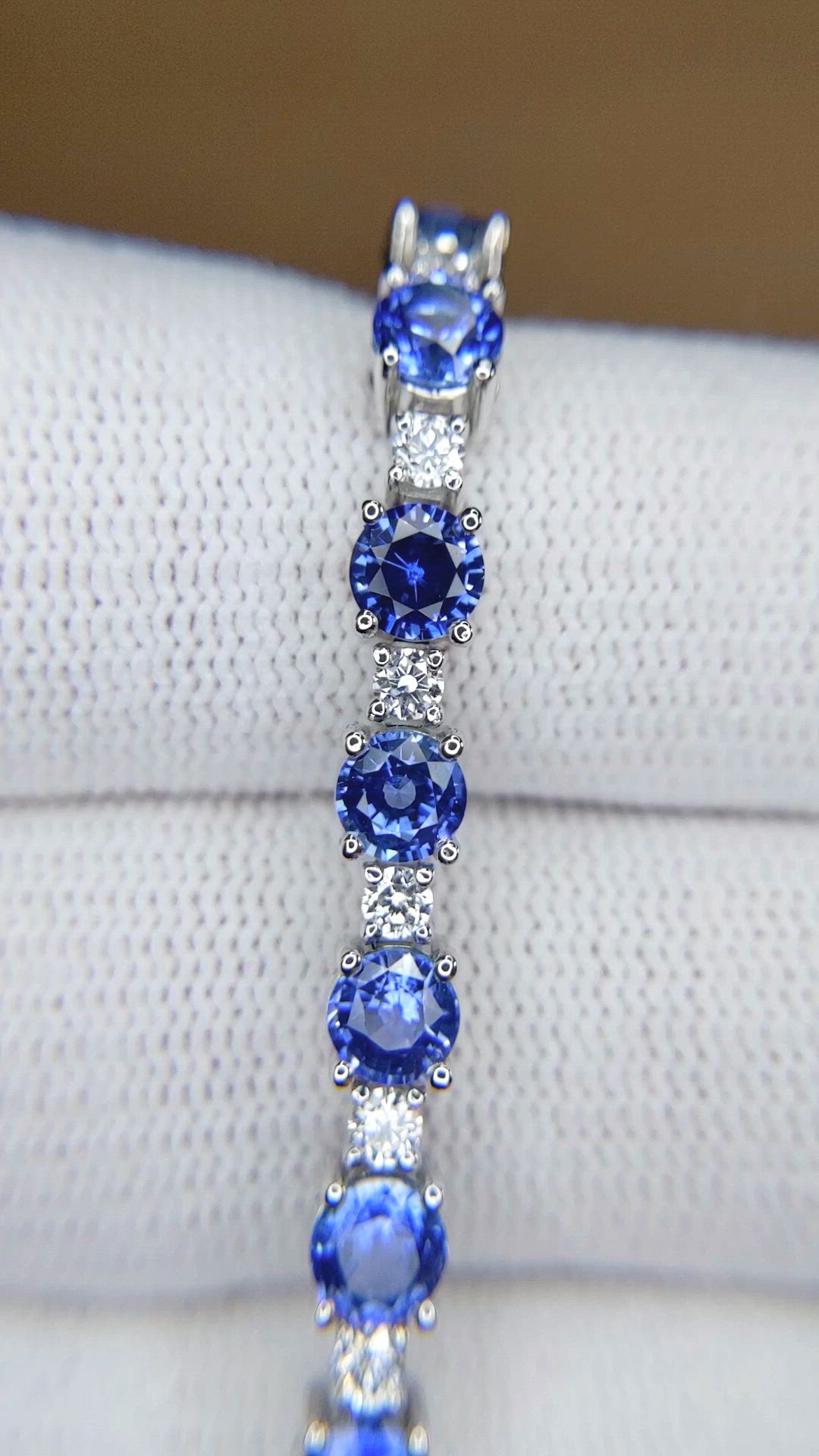 10.30 Ct.Tw.Total Carat Weight Blue Sapphire and Natural Diamond Tennis/Line Bracelet, Platinum 600 Size Video