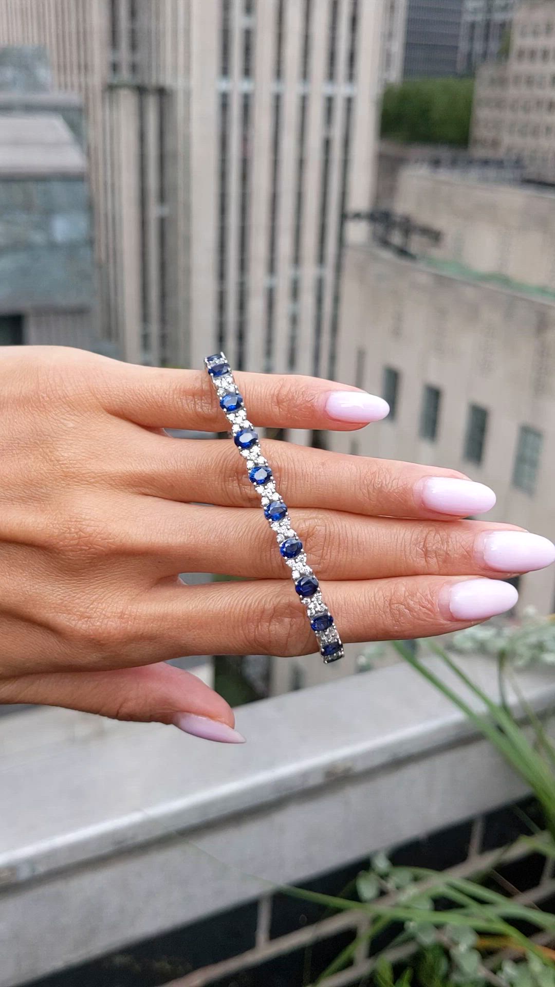 8.90 Ct.Tw.Total Carat Weight Blue Sapphire and Natural Diamond Tennis/Line Bracelet, Platinum 600 Size Video