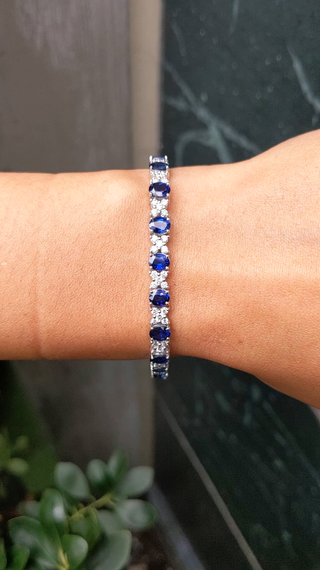 8.90 Ct.Tw.Total Carat Weight Blue Sapphire and Natural Diamond Tennis/Line Bracelet, Platinum 600 Size Video