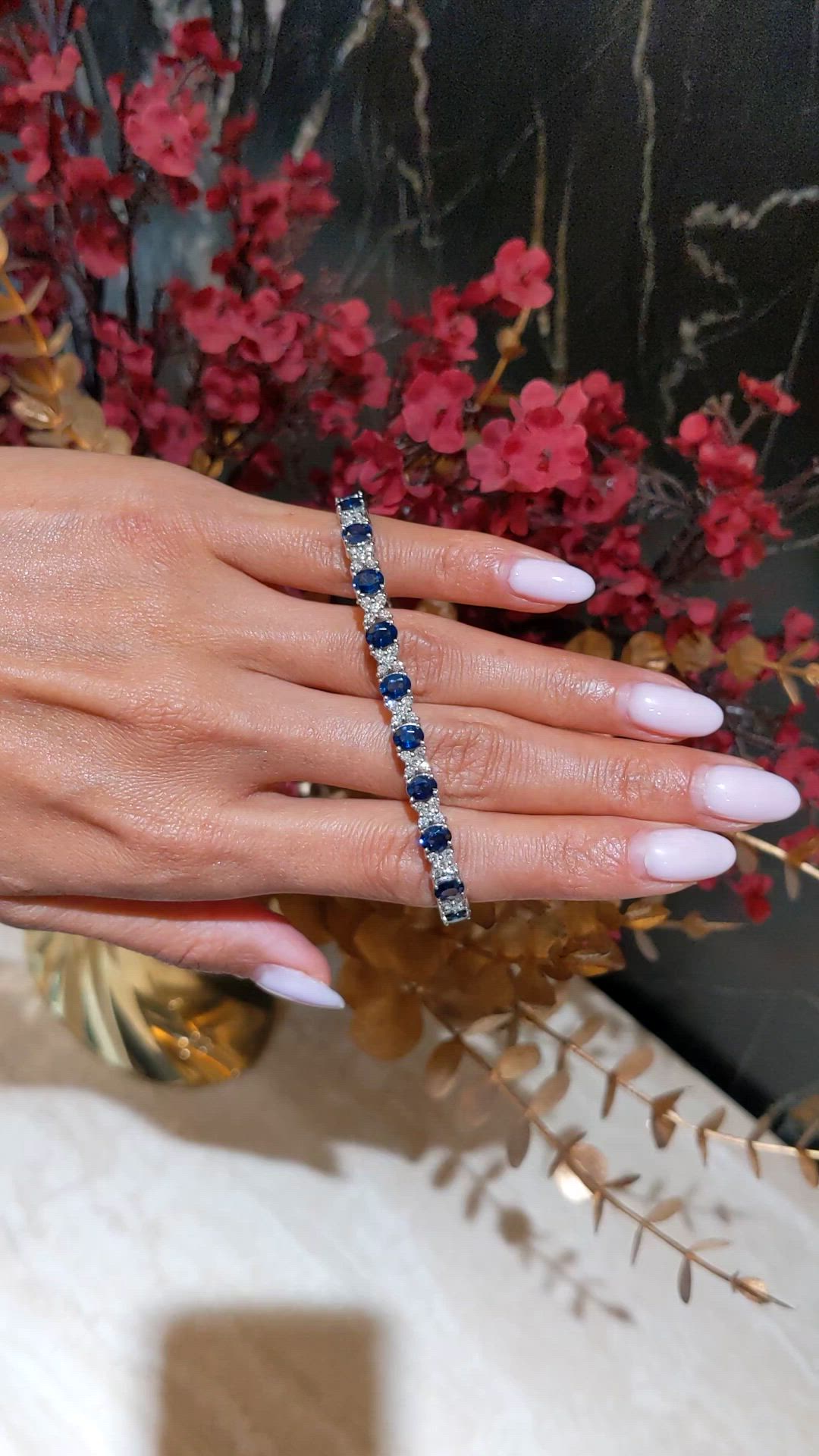 8.90 Ct.Tw.Total Carat Weight Blue Sapphire and Natural Diamond Tennis/Line Bracelet, Platinum 600 Size Video