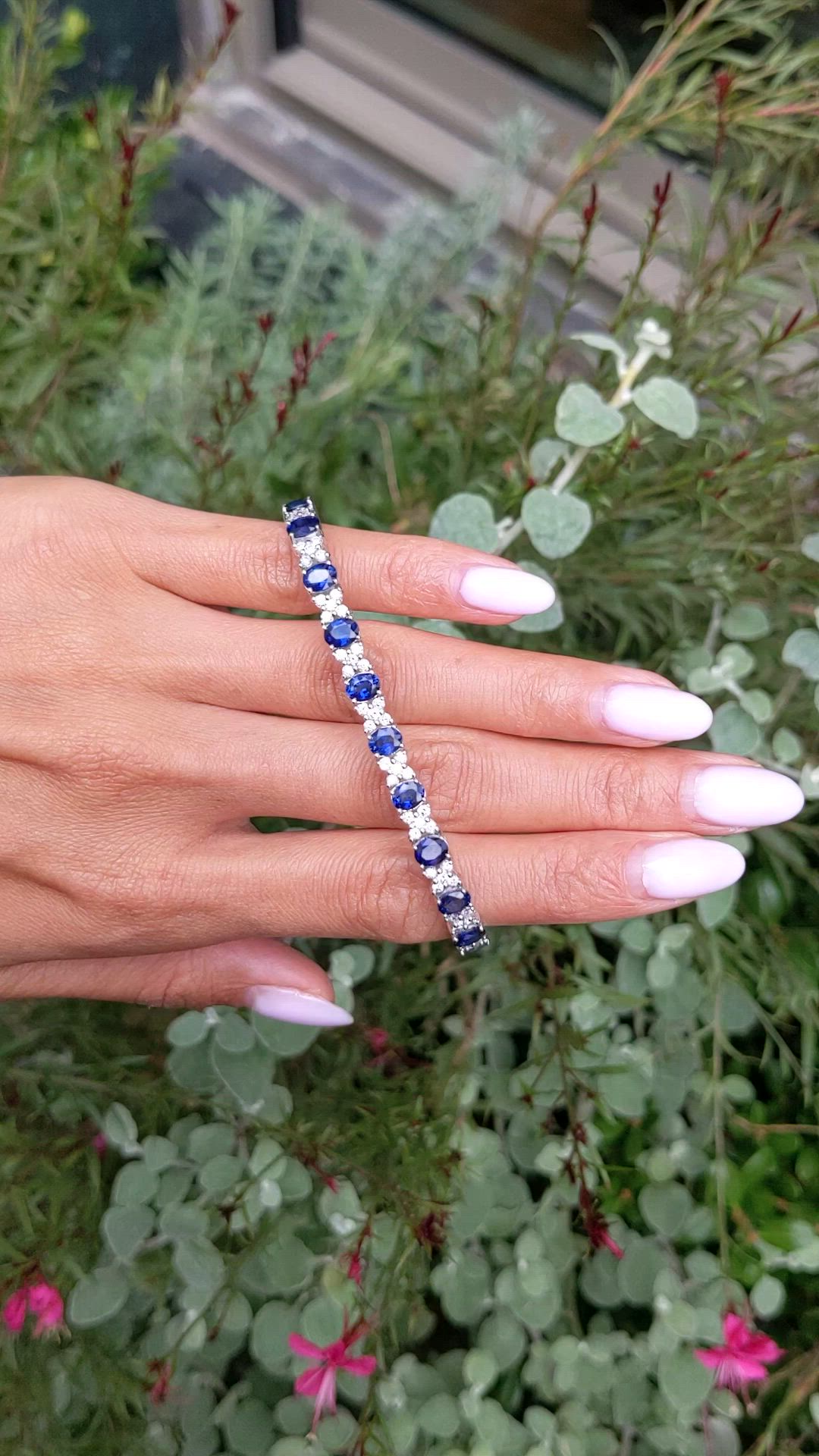 8.90 Ct.Tw.Total Carat Weight Blue Sapphire and Natural Diamond Tennis/Line Bracelet, Platinum 600 Size Video