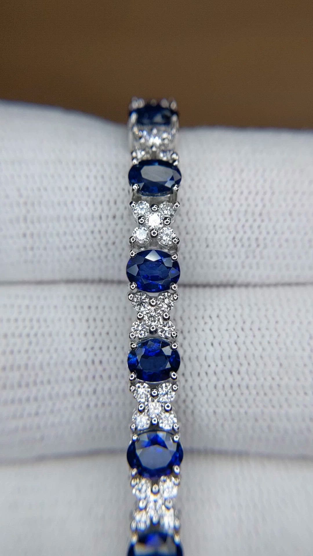 8.90 Ct.Tw.Total Carat Weight Blue Sapphire and Natural Diamond Tennis/Line Bracelet, Platinum 600 Size Video
