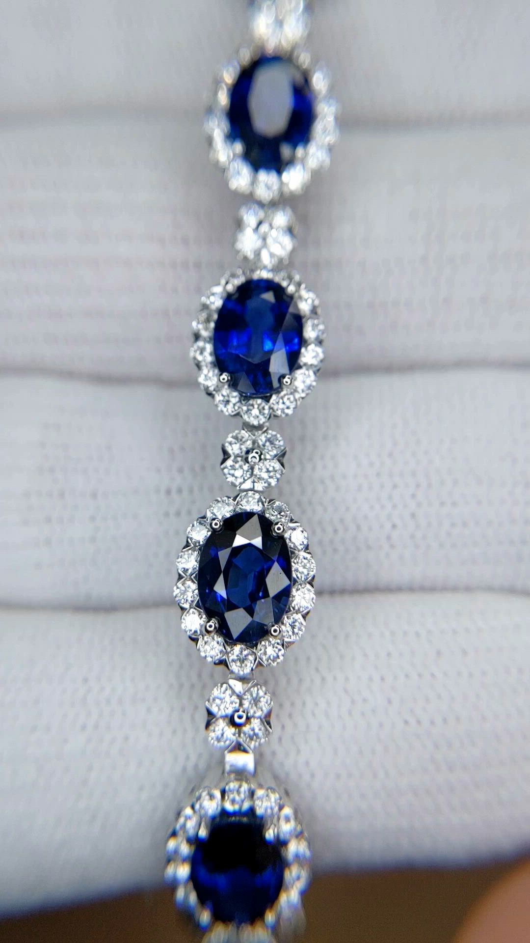 14.09 Ct.Tw.Total Carat Weight Blue Sapphire and Natural Diamond Tennis/Line Bracelet, Platinum 600 Size Video