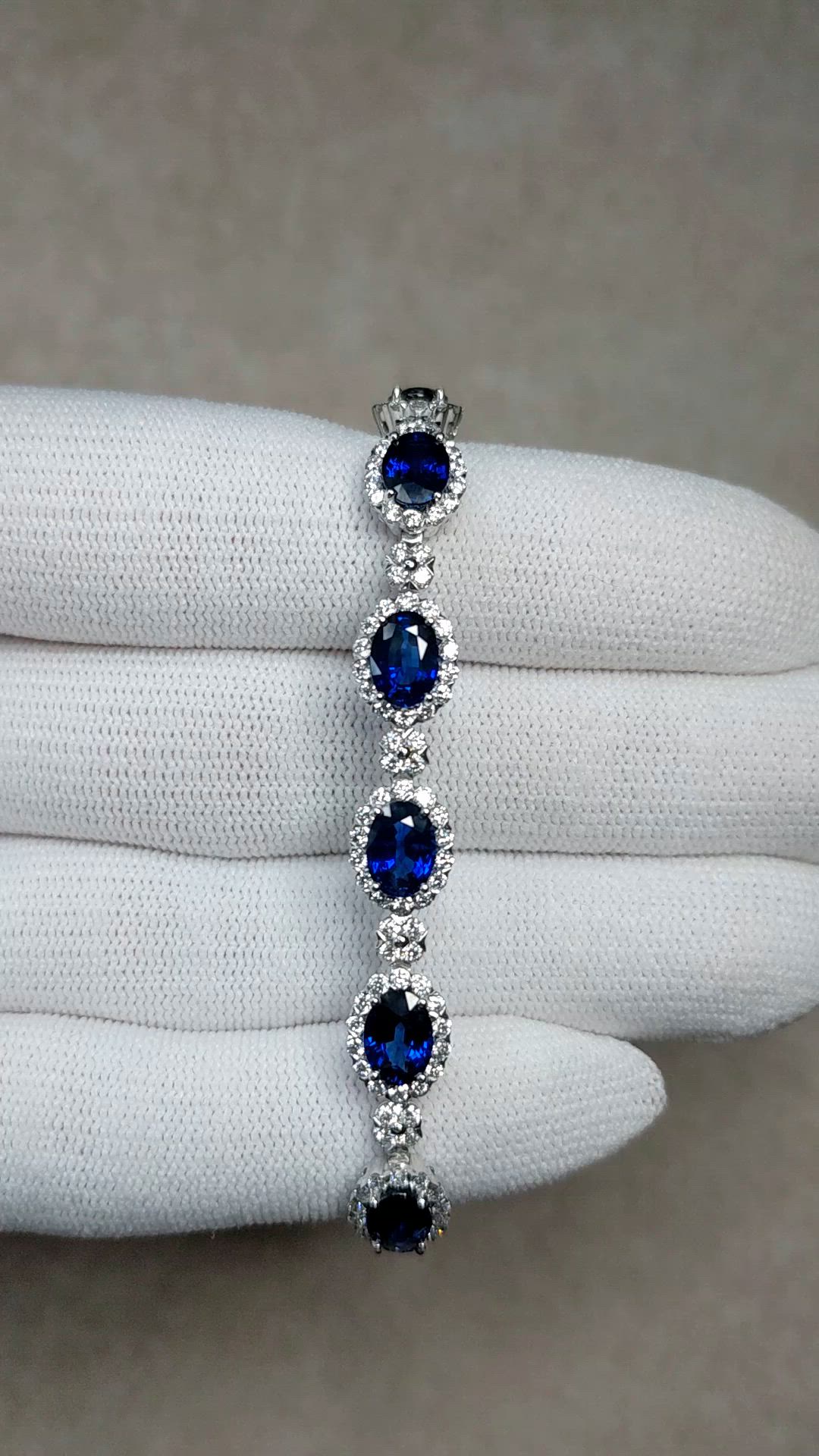 14.09 Ct.Tw.Total Carat Weight Blue Sapphire and Natural Diamond Tennis/Line Bracelet, Platinum 600 Size Video