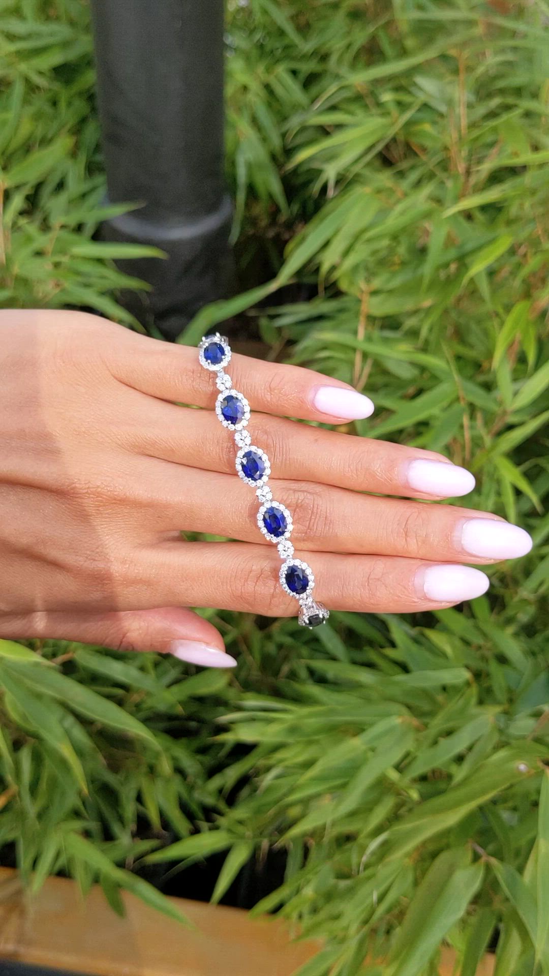14.09 Ct.Tw.Total Carat Weight Blue Sapphire and Natural Diamond Tennis/Line Bracelet, Platinum 600 Size Video
