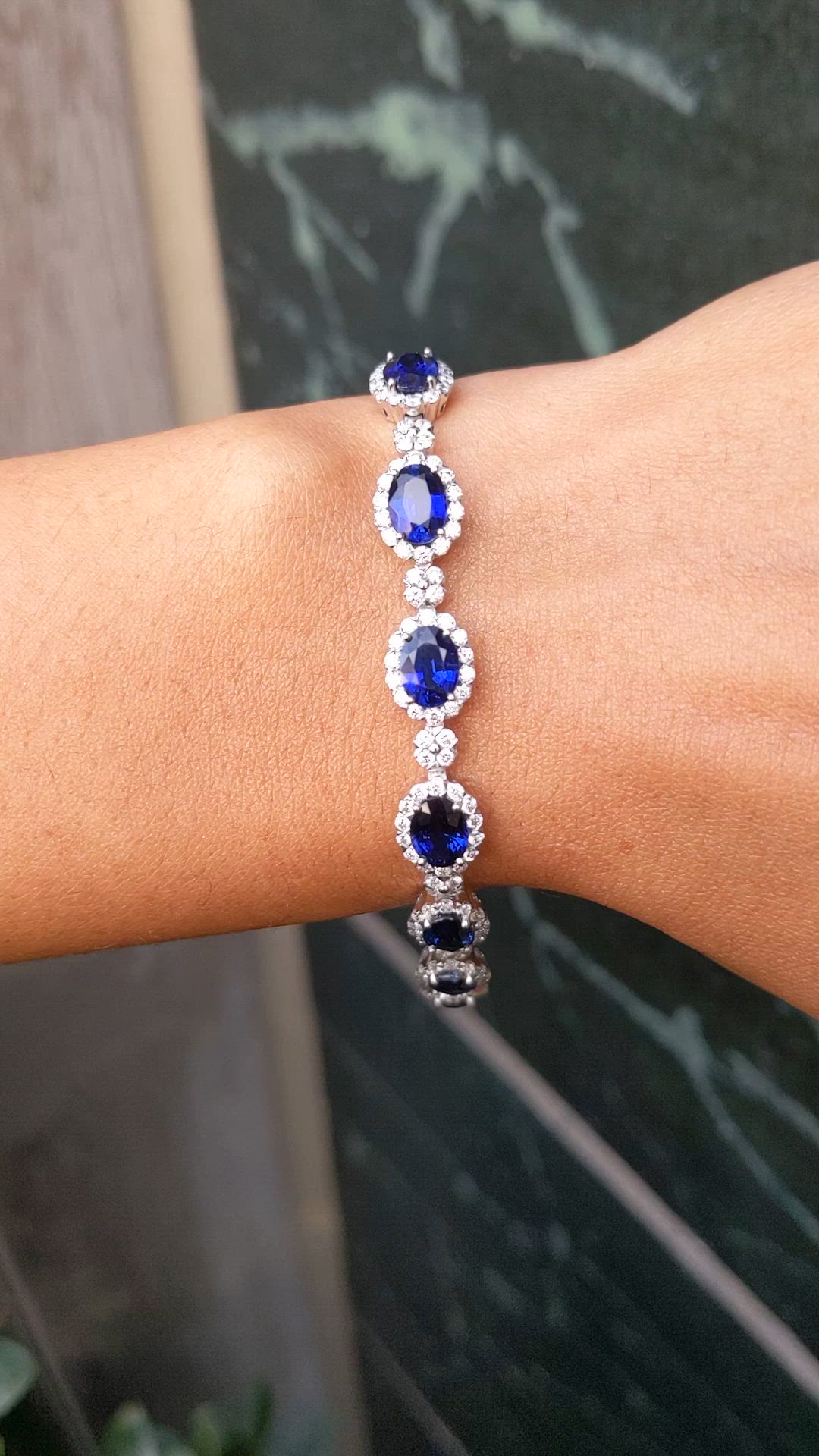 14.09 Ct.Tw.Total Carat Weight Blue Sapphire and Natural Diamond Tennis/Line Bracelet, Platinum 600 Size Video