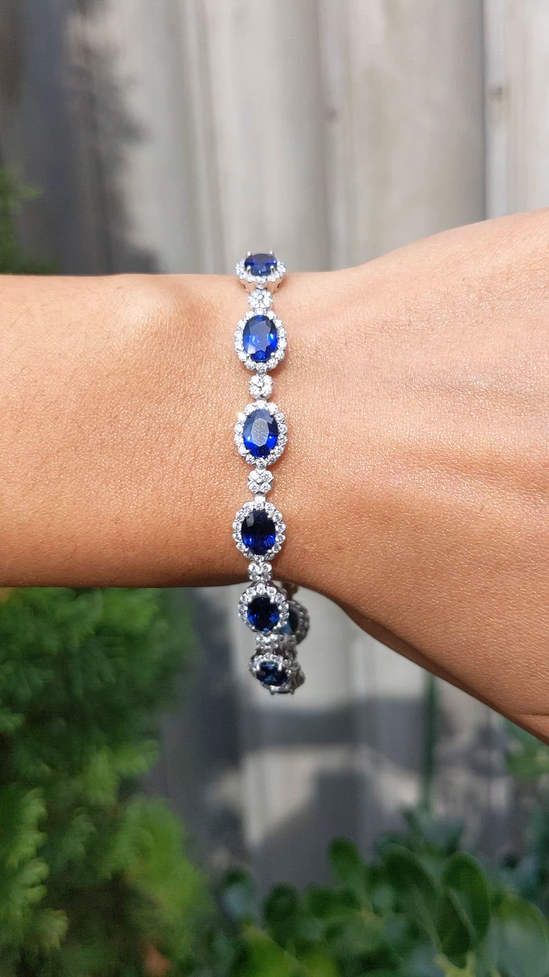 14.09 Ct.Tw.Total Carat Weight Blue Sapphire and Natural Diamond Tennis/Line Bracelet, Platinum 600 Size Video