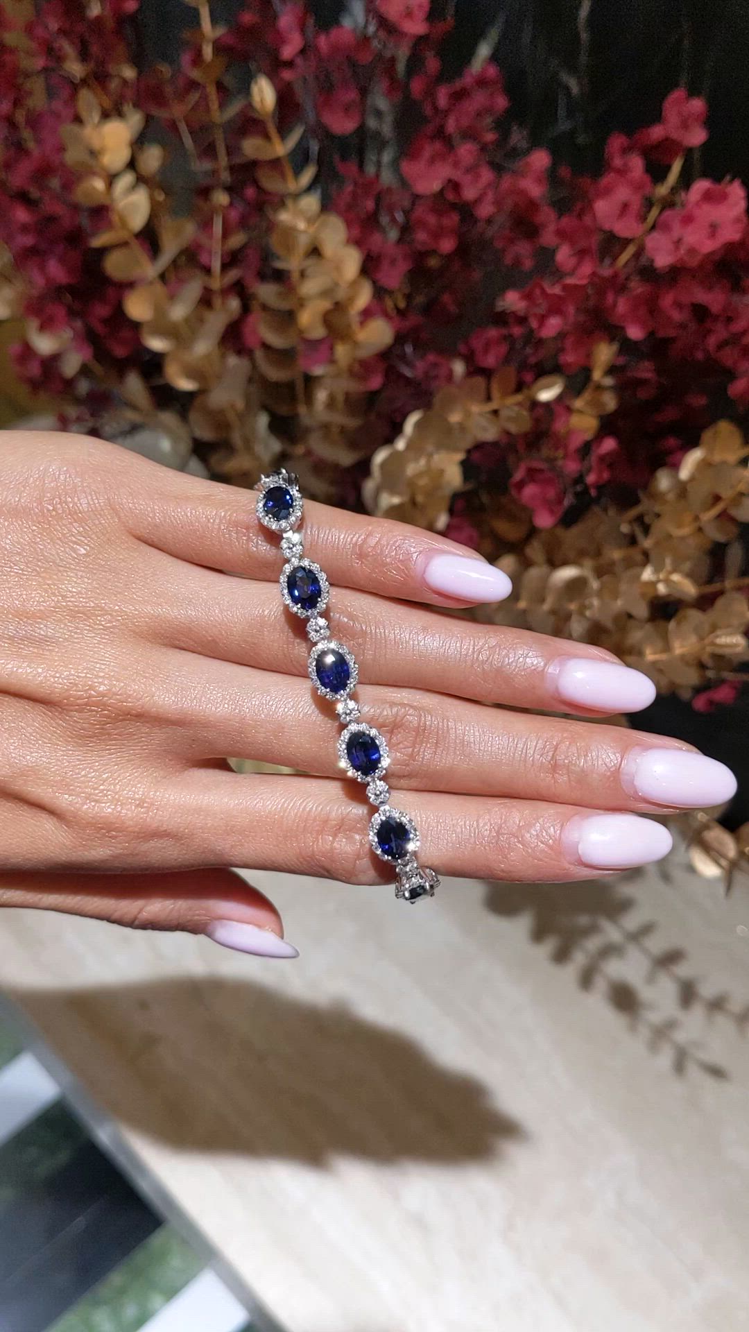 14.09 Ct.Tw.Total Carat Weight Blue Sapphire and Natural Diamond Tennis/Line Bracelet, Platinum 600 Size Video